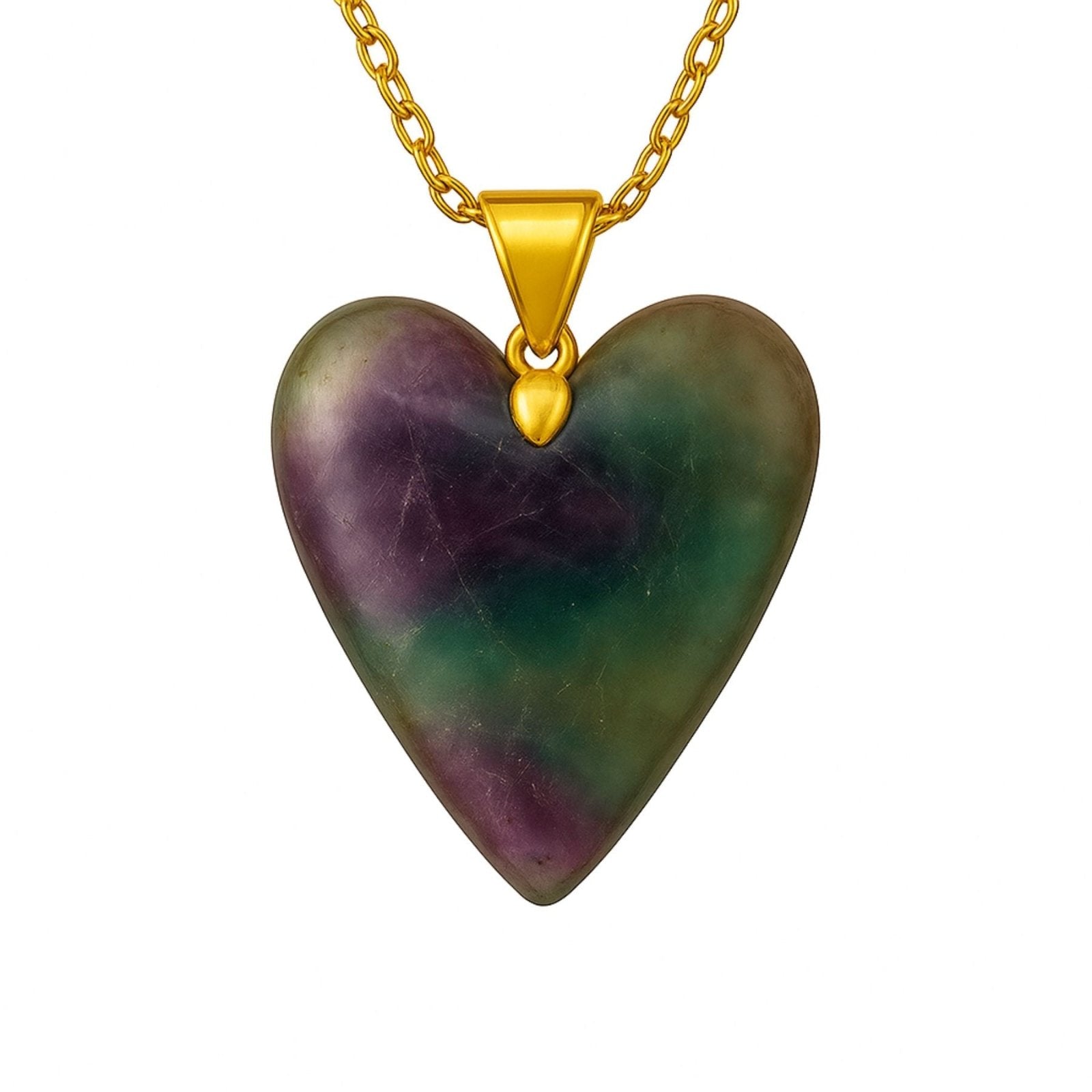 Collier doré à pendentif cœur en améthyste, fluorite ou sodalite, style élégant et féminin pour femme, modèle Sérina