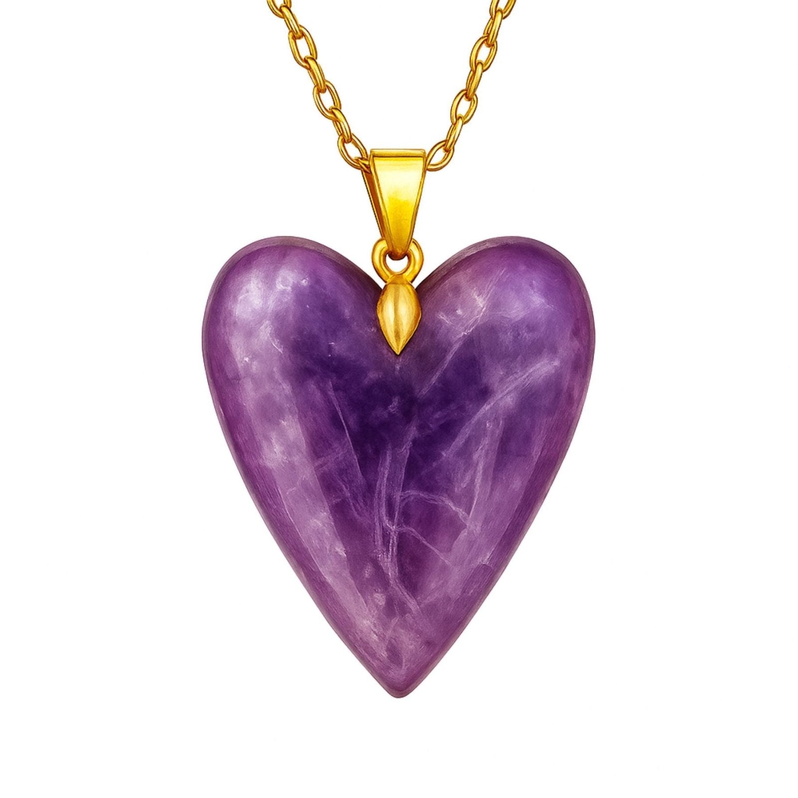 Collier doré à pendentif cœur en améthyste, fluorite ou sodalite, style élégant et féminin pour femme, modèle Sérina