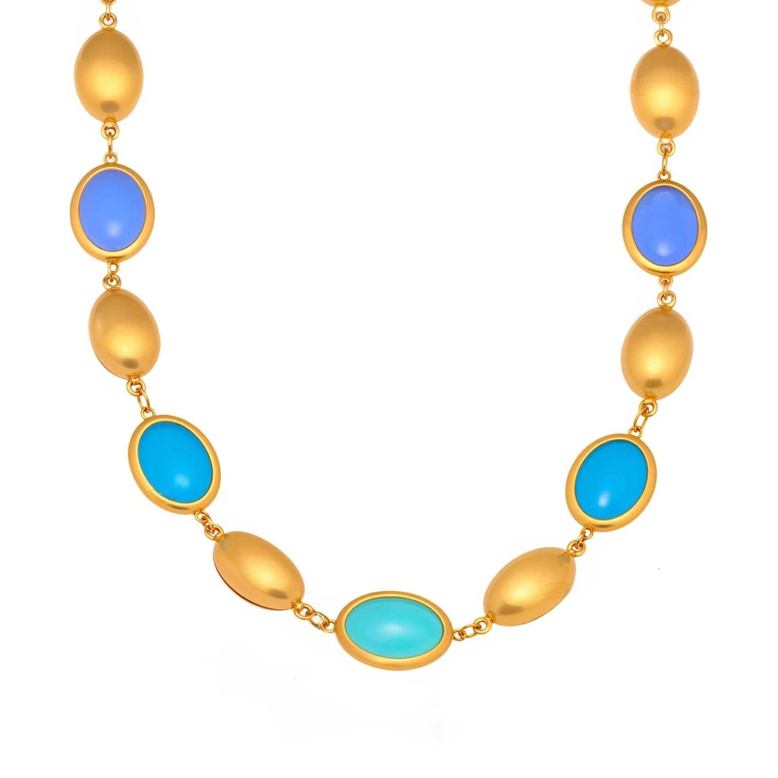 Collier doré femme, pierres ovales effet opale, acier inoxydable plaqué or 18K