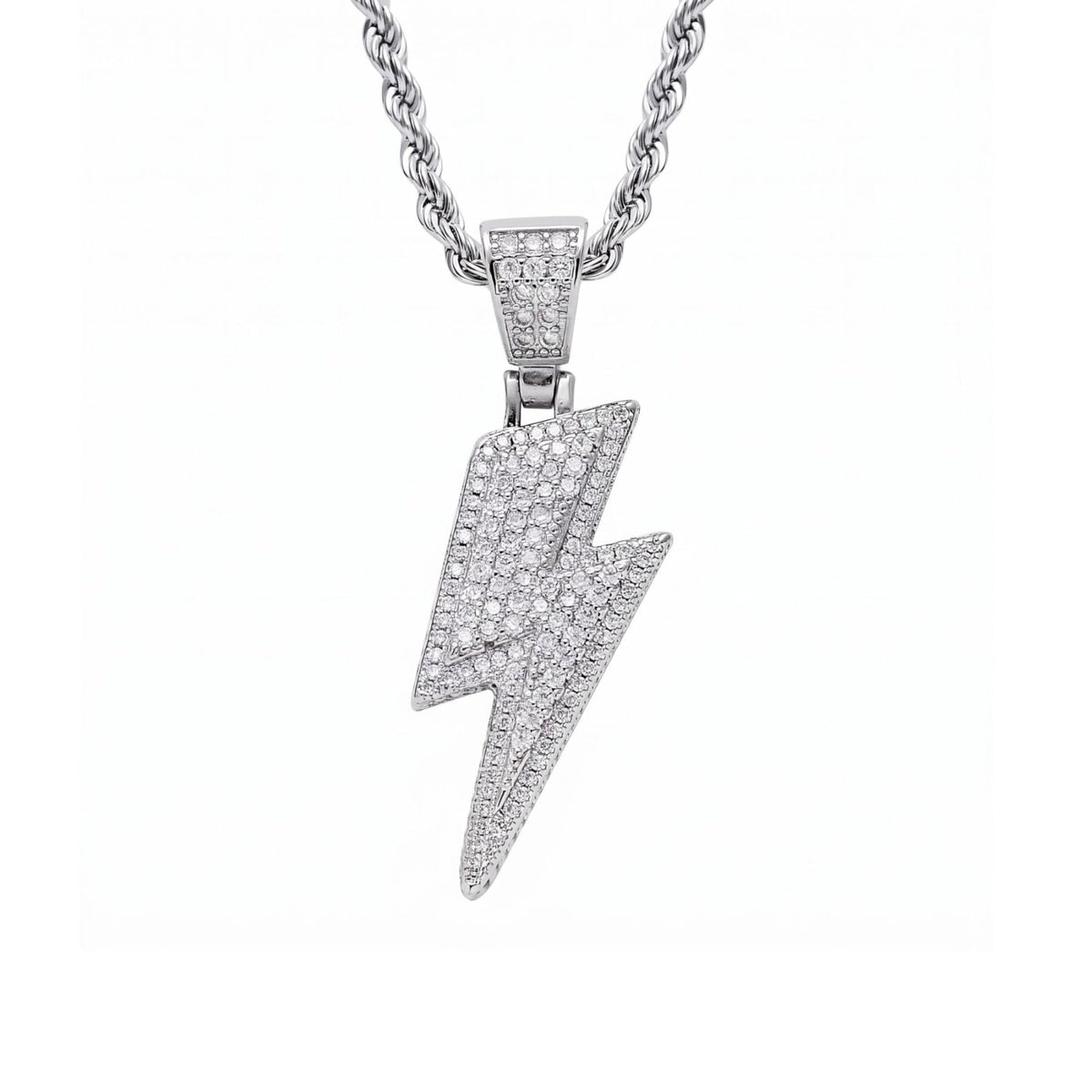 Collier éclair hip-hop pour homme, en cuivre avec placage or 18K, pendentif entièrement serti de zircons