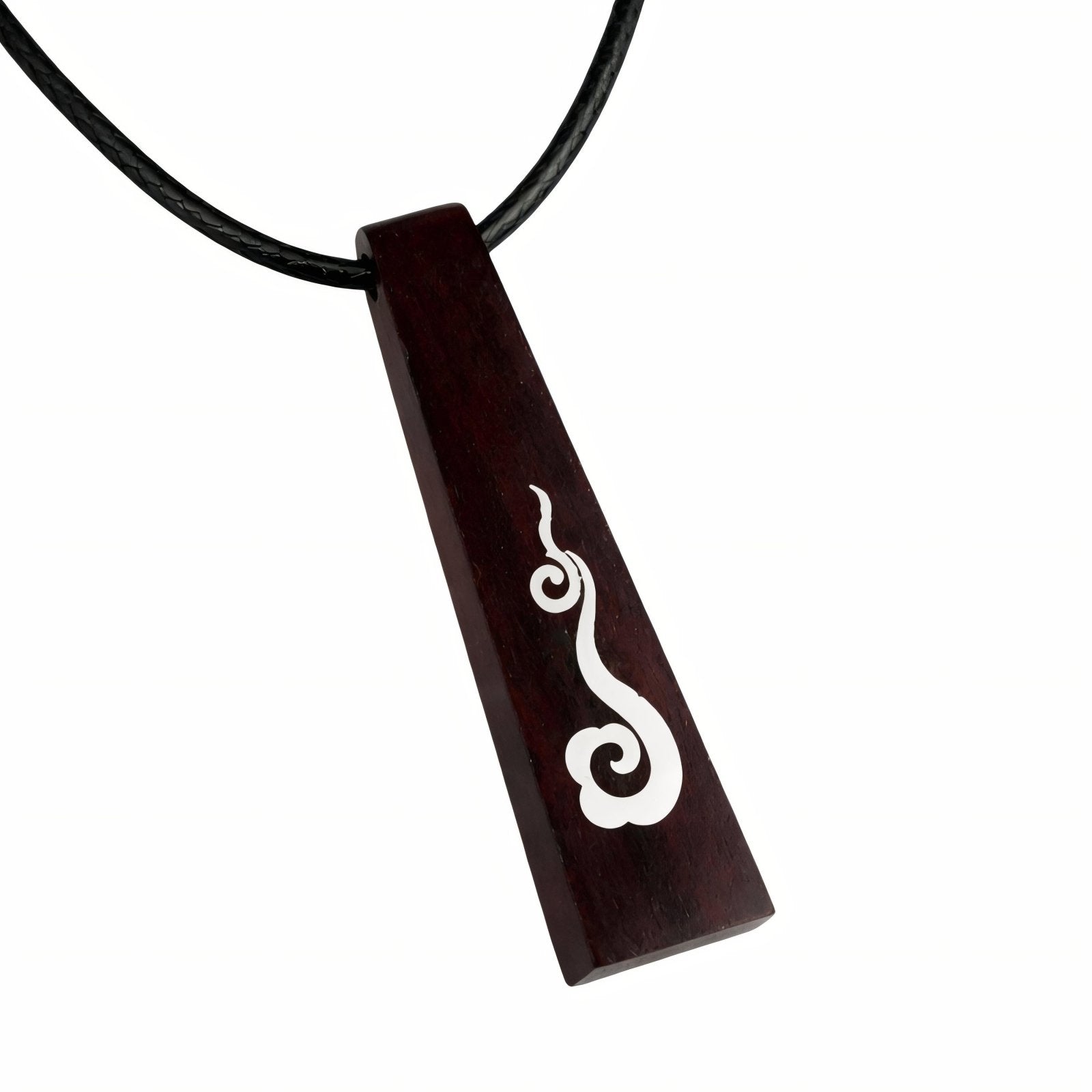 Collier en bois de santal, avec pendentif géométrique incrusté d'argent, cordon ajustable