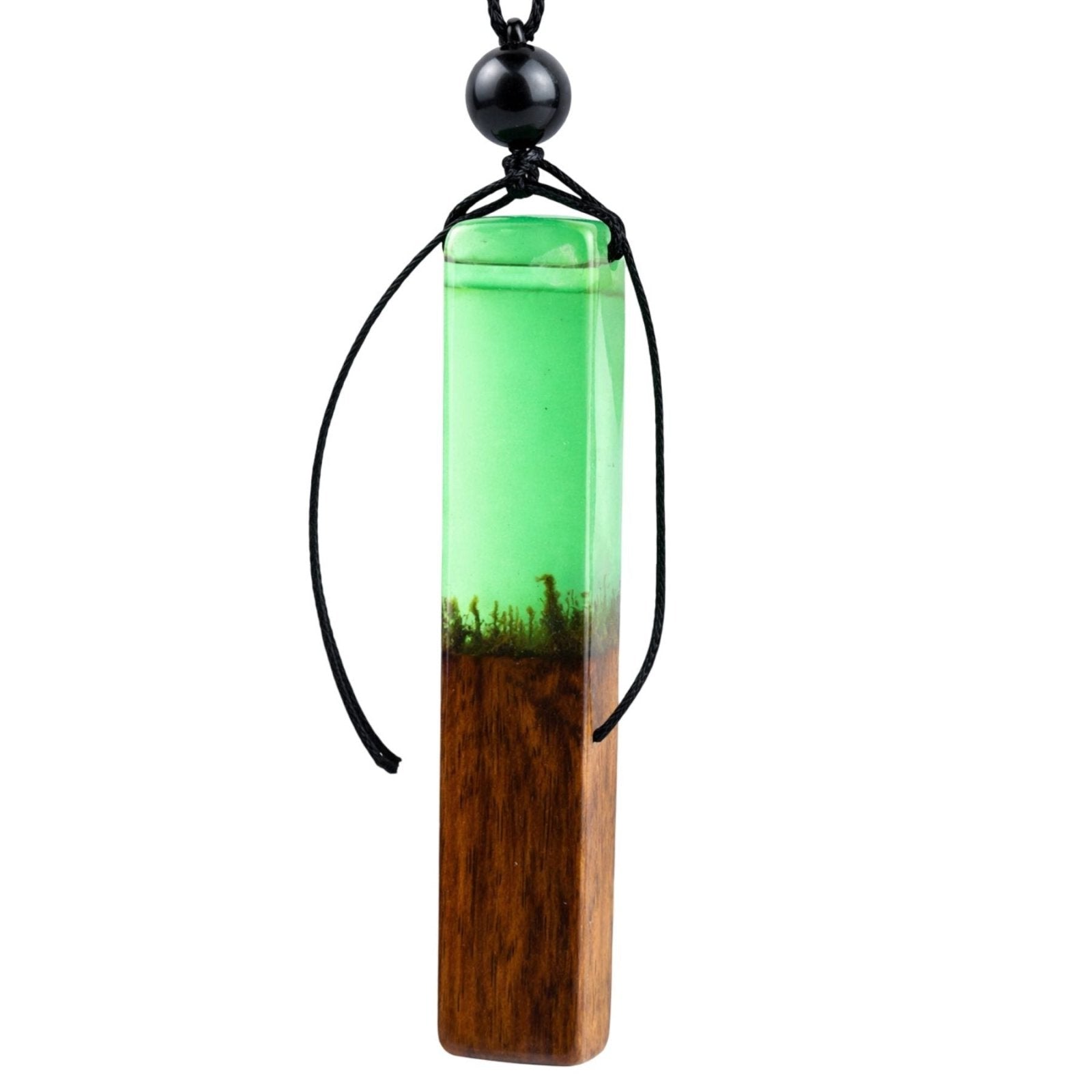 Collier en bois et résine, avec pendentif rectangulaire et cordon ajustable, style artisanal