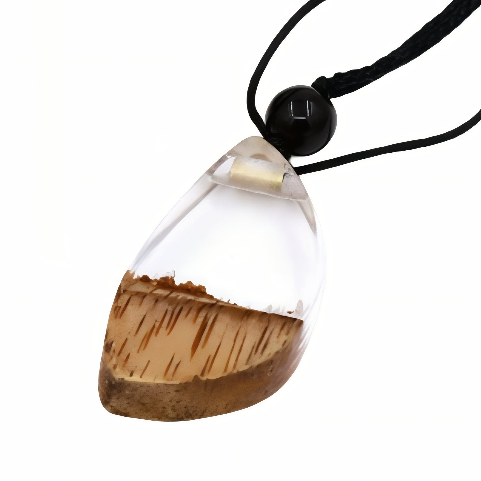 Collier en bois et résine transparente, avec pendentif en forme de goutte, fait main