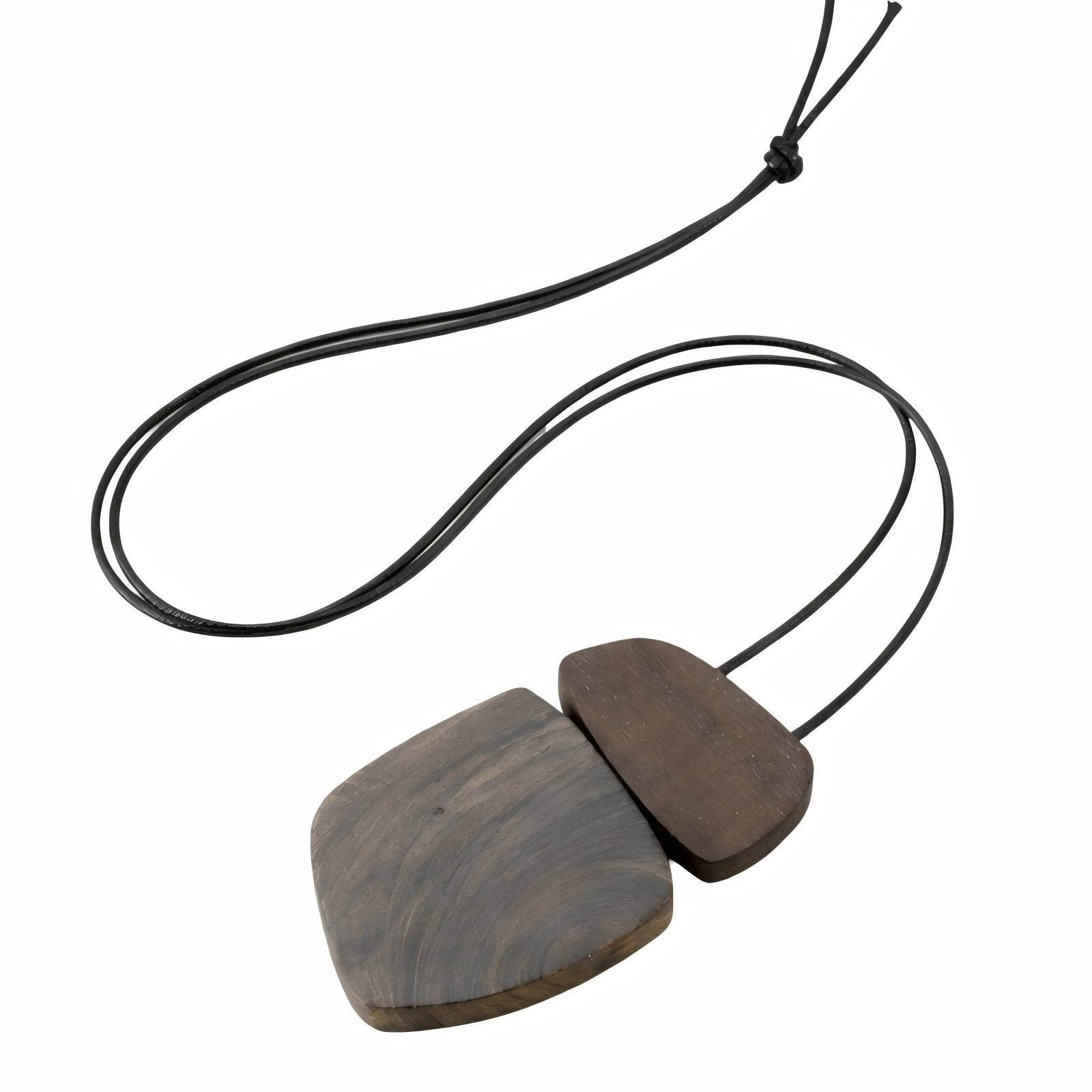 Collier en bois naturel, avec double pendentif géométrique et cordon ajustable, style bohème