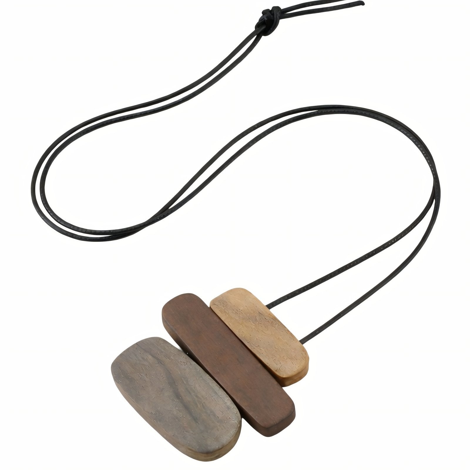 Collier en bois naturel, avec triple pendentif géométrique et cordon ajustable