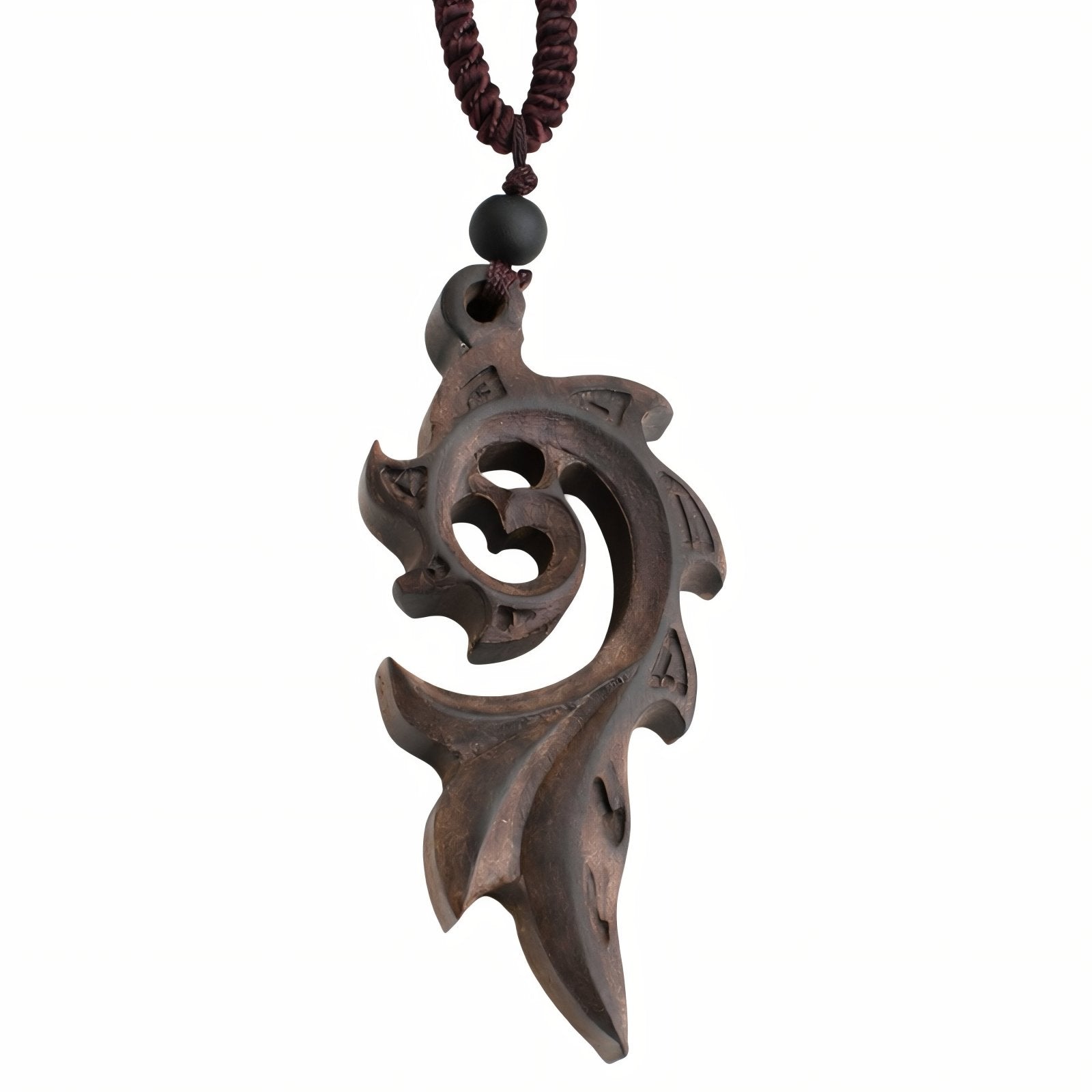 Collier en bois naturel sculpté, avec pendentif tribal et perle, fait main, style bohème