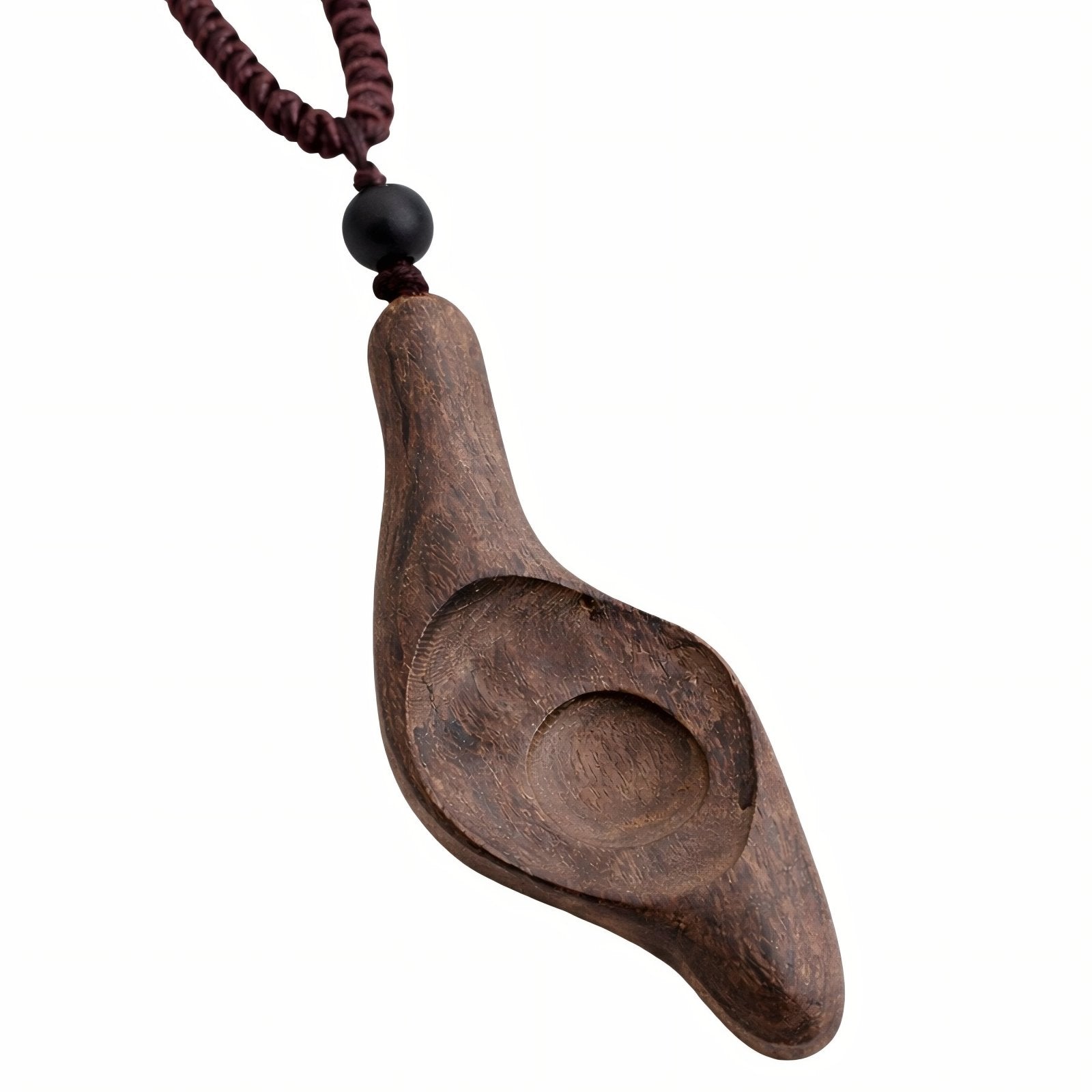 Collier en bois sculpté, avec pendentif en forme de feuille et perle noire, esprit rétro