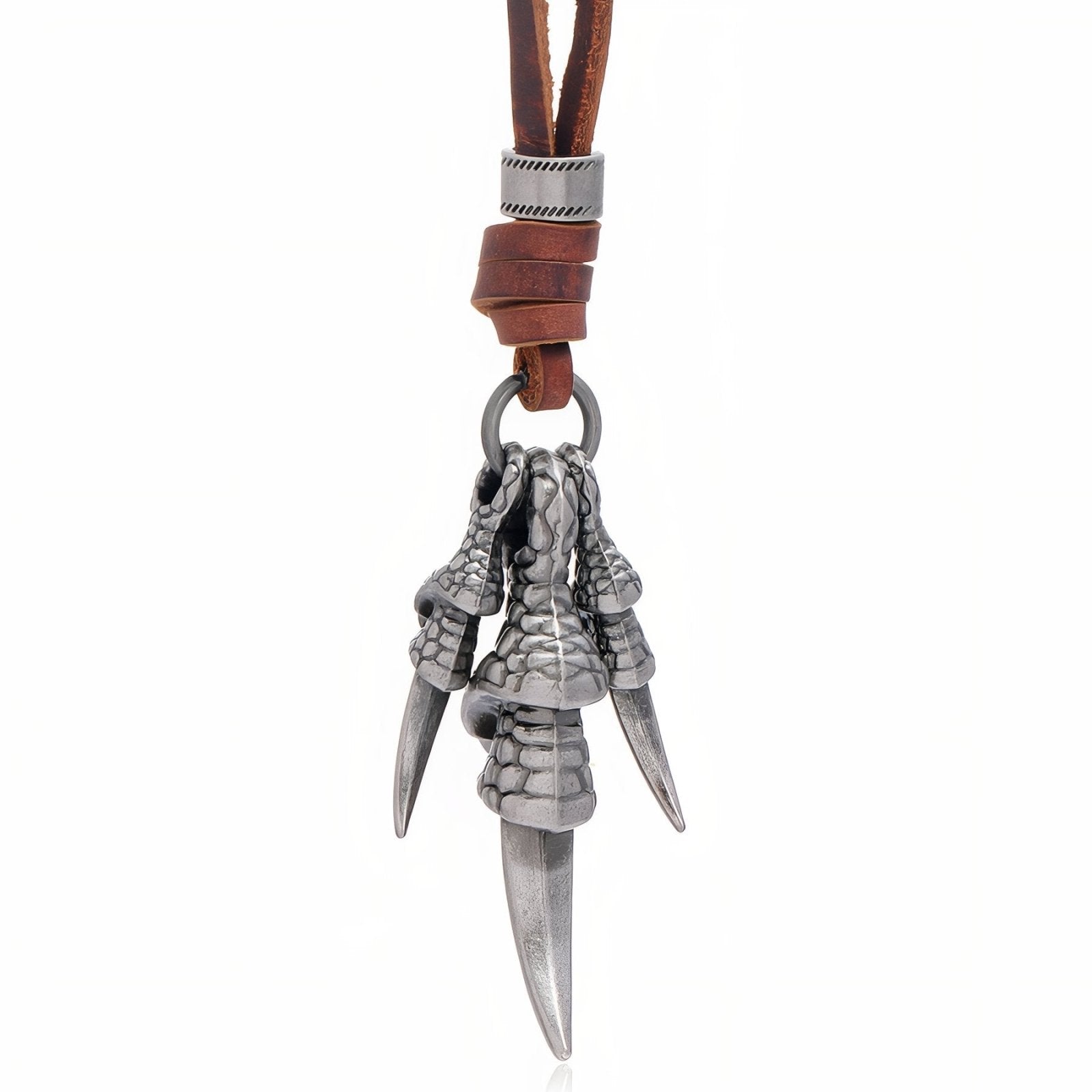Collier en cuir pour homme, pendentif griffes de dragon en métal, style tribal
