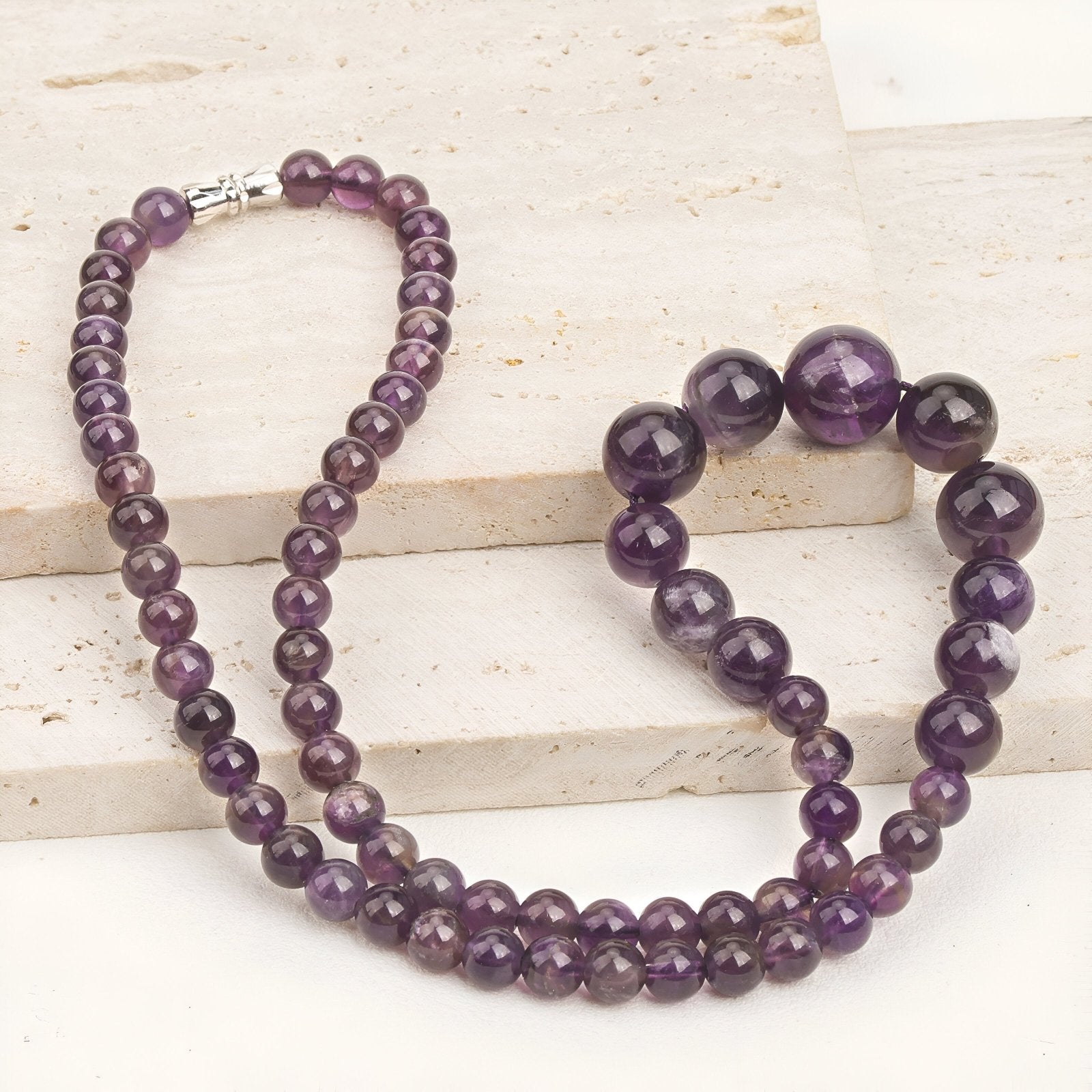 Collier en perles d’améthyste naturelle, bijou spirituel pour femme, modèle Dhalia