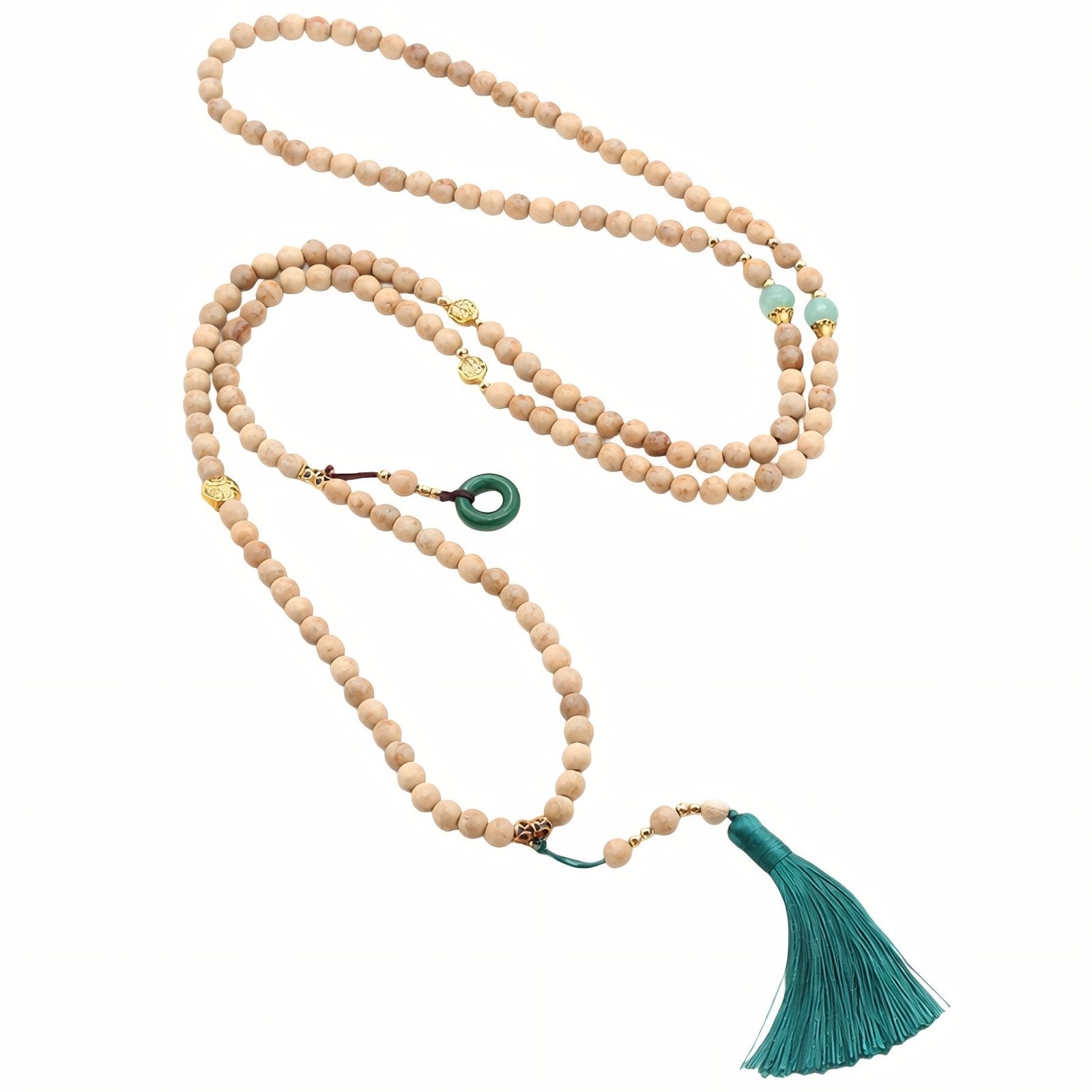 Collier en perles de bois naturel avec pompon, ornements en alliage métallique, style bohème