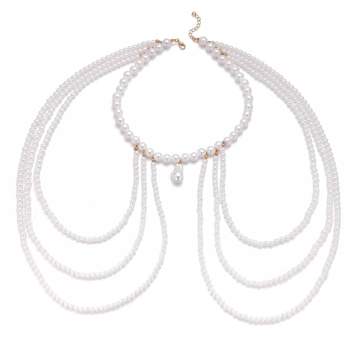 Collier épaules cascade de perles pour femme, en perles synthétiques, ras de cou multi-rangs avec pendentif goutte