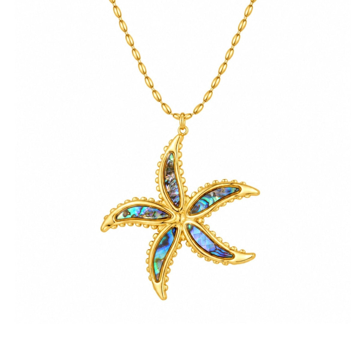Collier étoile de mer pour femme, en acier inoxydable doré, émail irisé bleu et vert