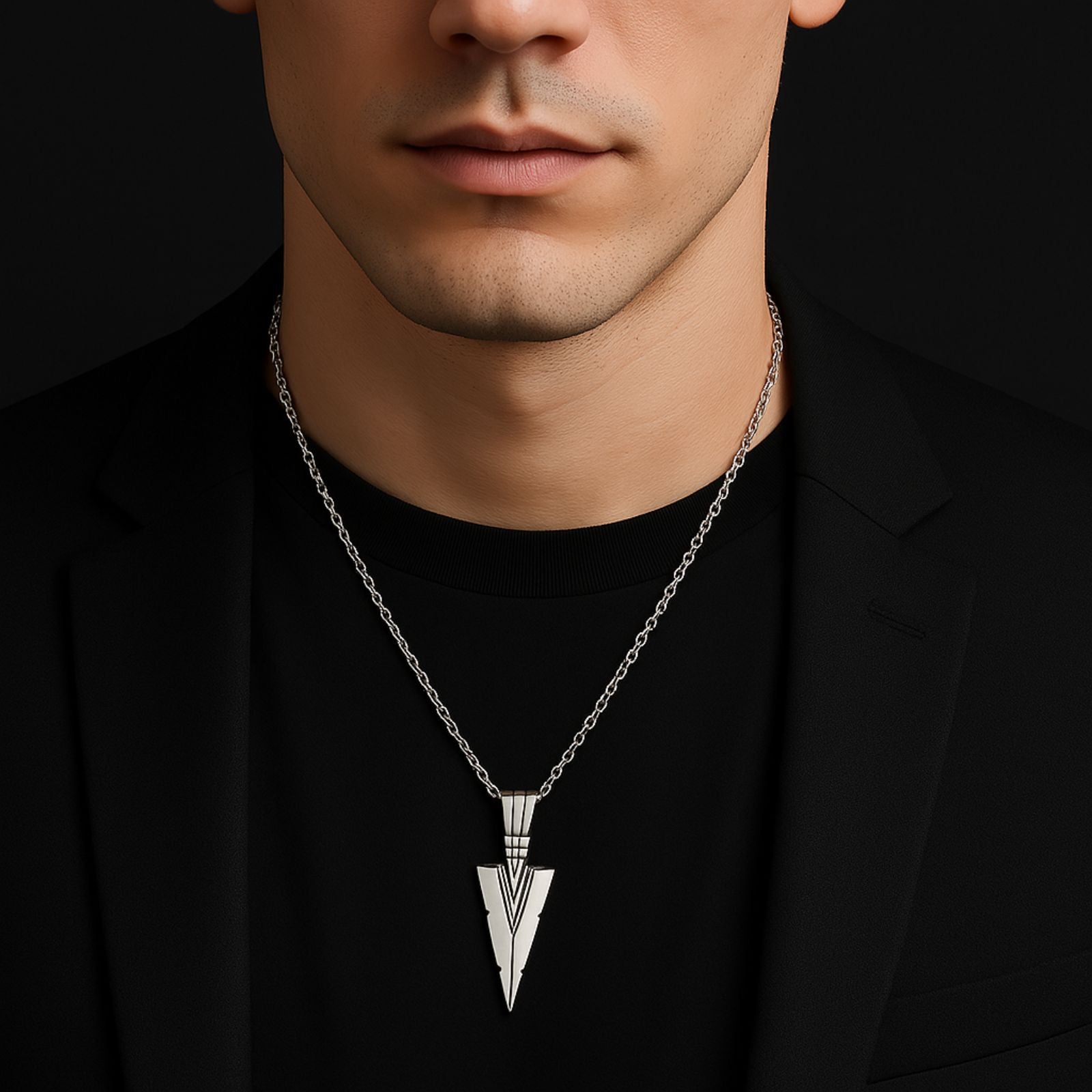 Collier flèche en acier inoxydable, pendentif tribal avec chaîne forçat 50 cm pour homme, modèle Seth