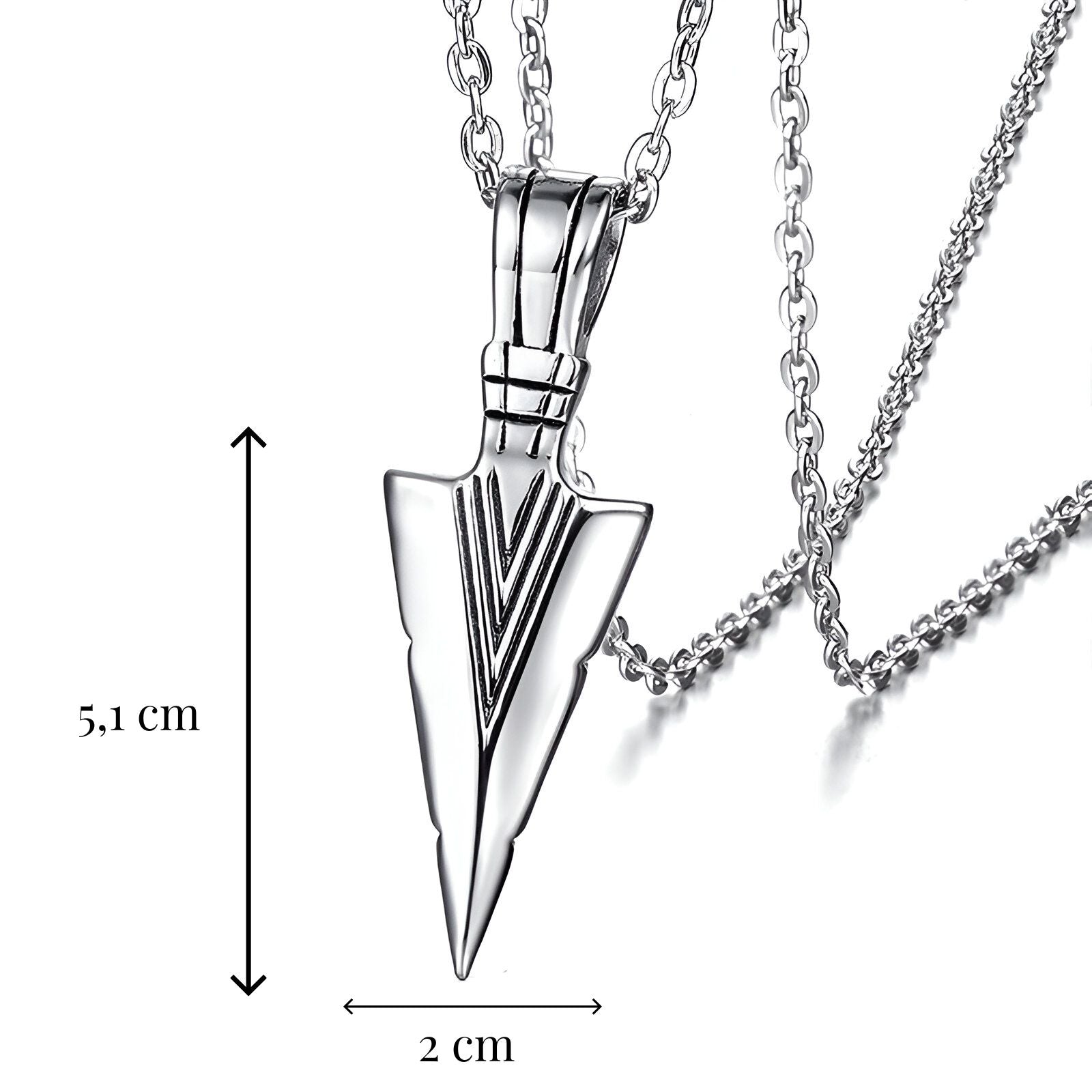 Collier flèche en acier inoxydable, pendentif tribal avec chaîne forçat 50 cm pour homme, modèle Seth