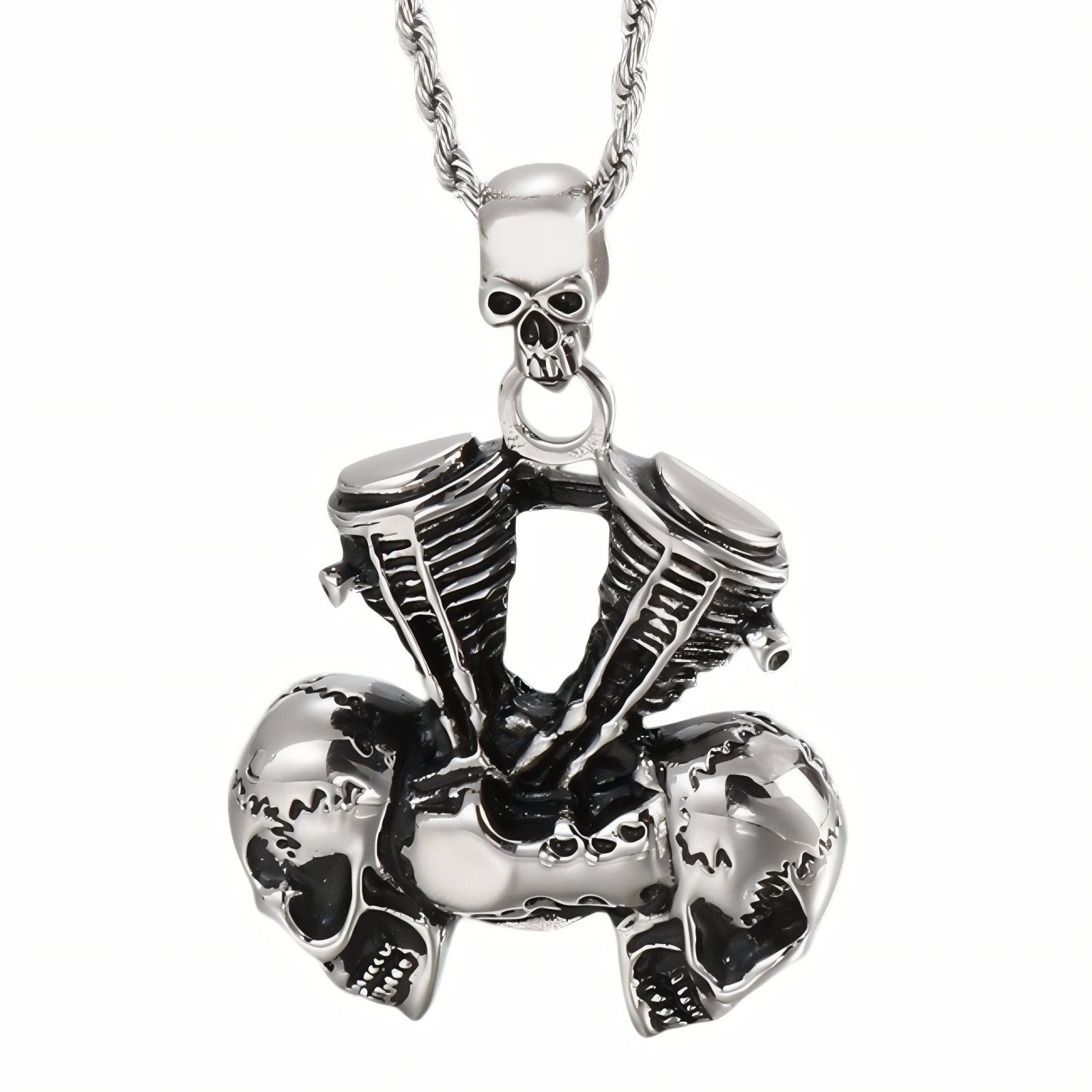 Collier gothique pour homme, avec pendentif en forme de moteur et têtes de mort, en acier inoxydable