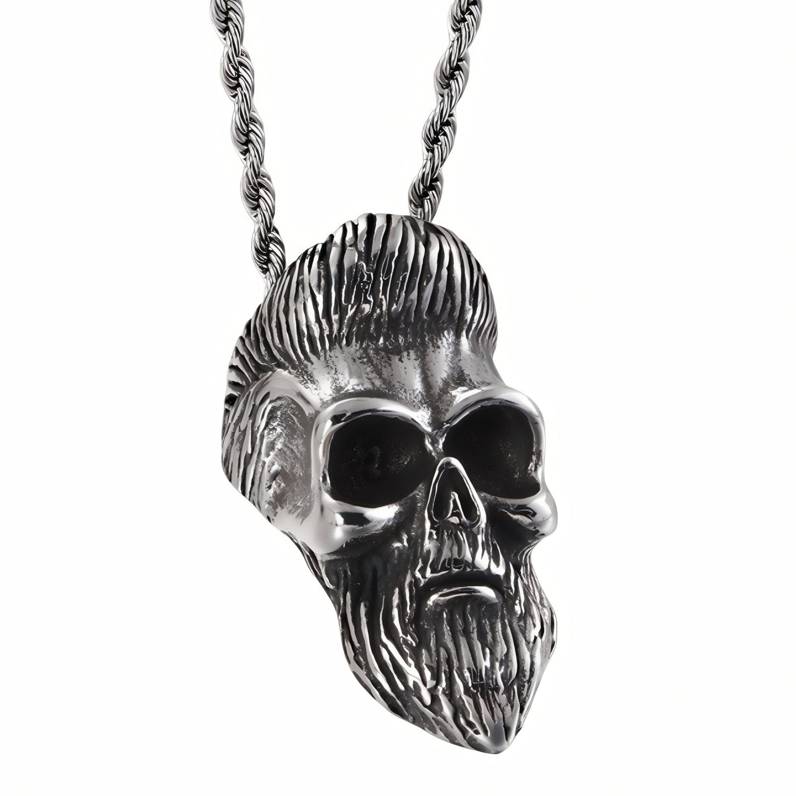 Collier gothique pour homme, avec pendentif tête de mort à barbe, en acier inoxydable