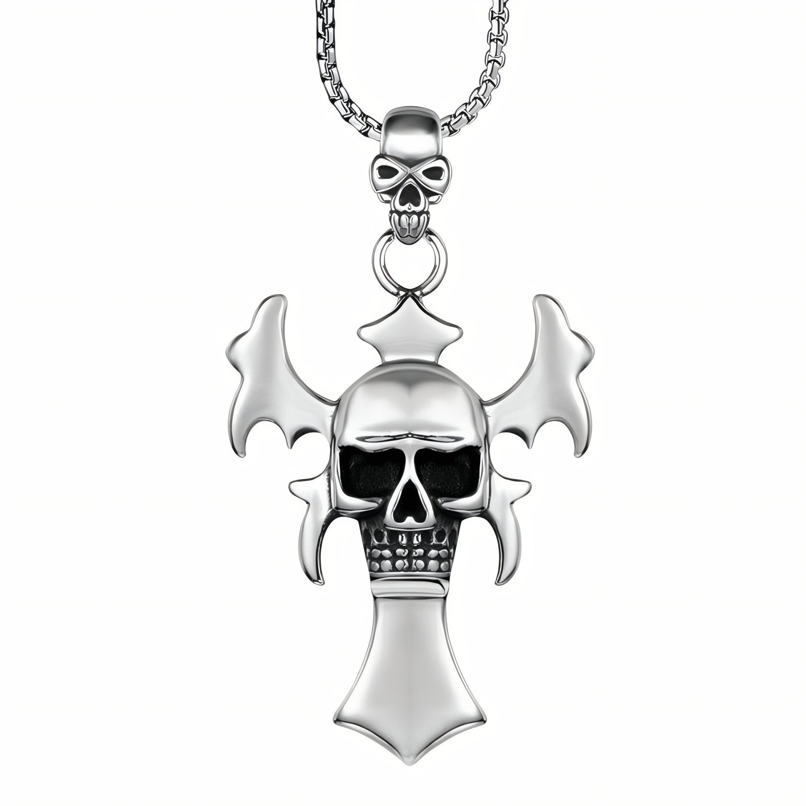 Collier gothique pour homme, pendentif croix avec tête de mort centrale, en acier inoxydable