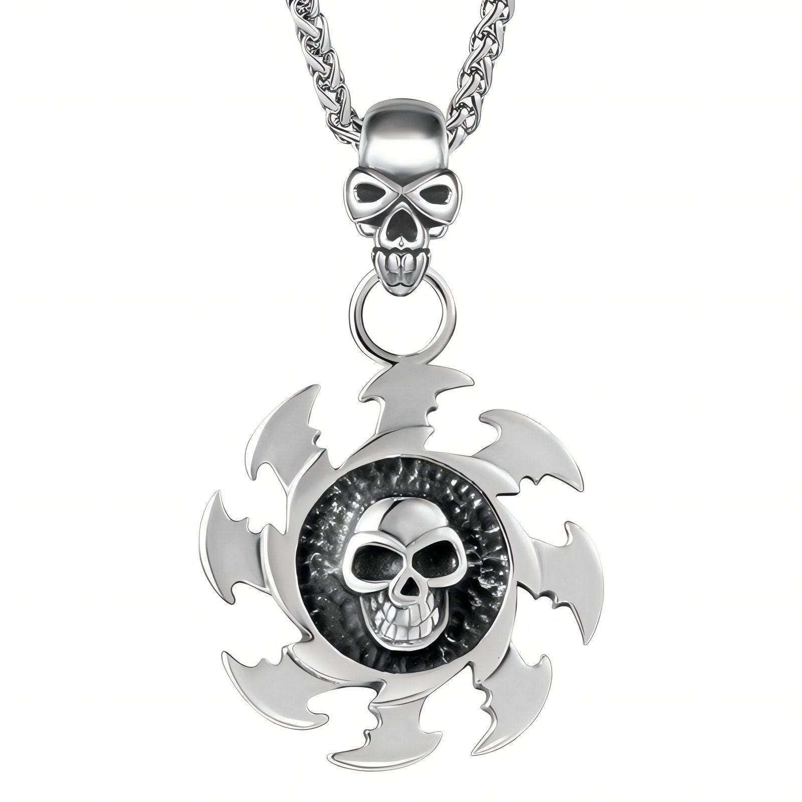 Collier gothique pour homme, pendentif lame circulaire et tête de mort, en acier inoxydable