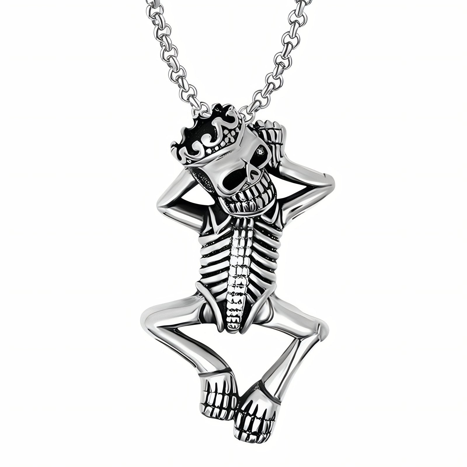 Collier gothique pour homme, pendentif squelette couronné, en acier inoxydable