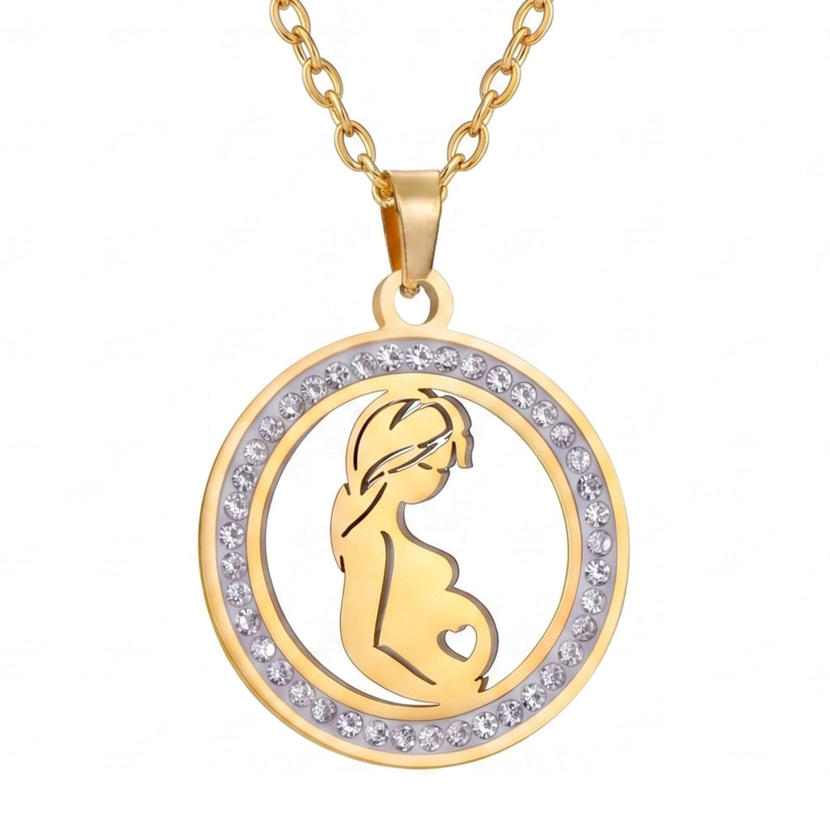 Collier grossesse pour femme, en acier inoxydable, pendentif maman enceinte serti de zircon