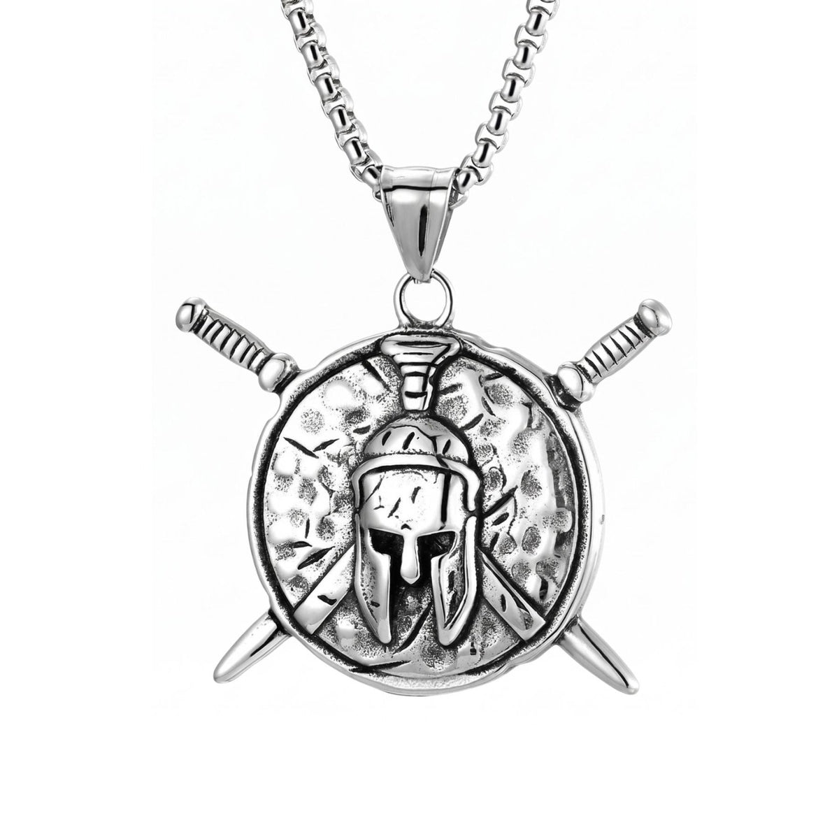 Collier guerrier spartiate pour homme, en acier titane, pendentif casque spartiate avec bouclier et épées croisées