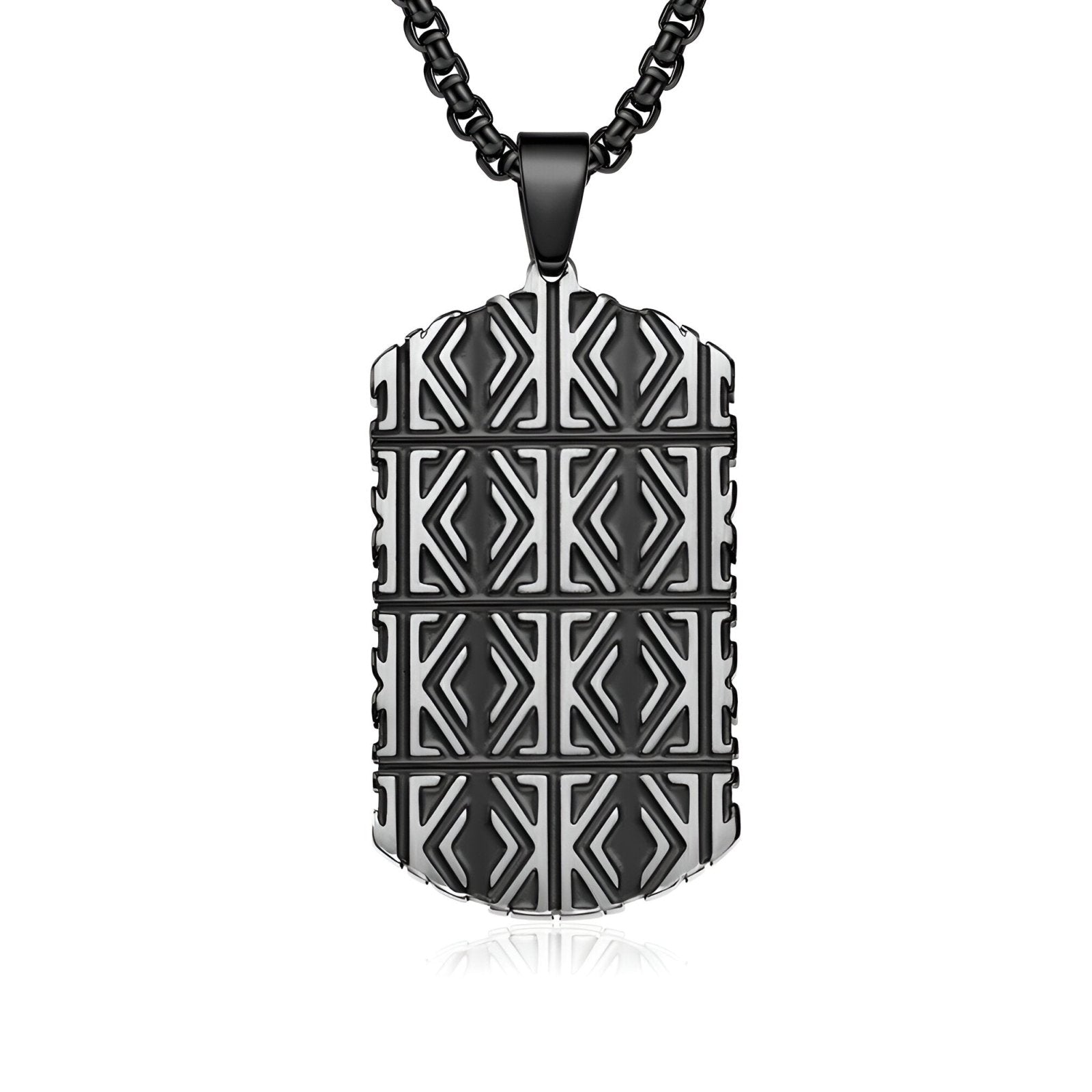 Collier homme avec pendentif dog tag géométrique, maille vénitienne, style tribal, Tanker