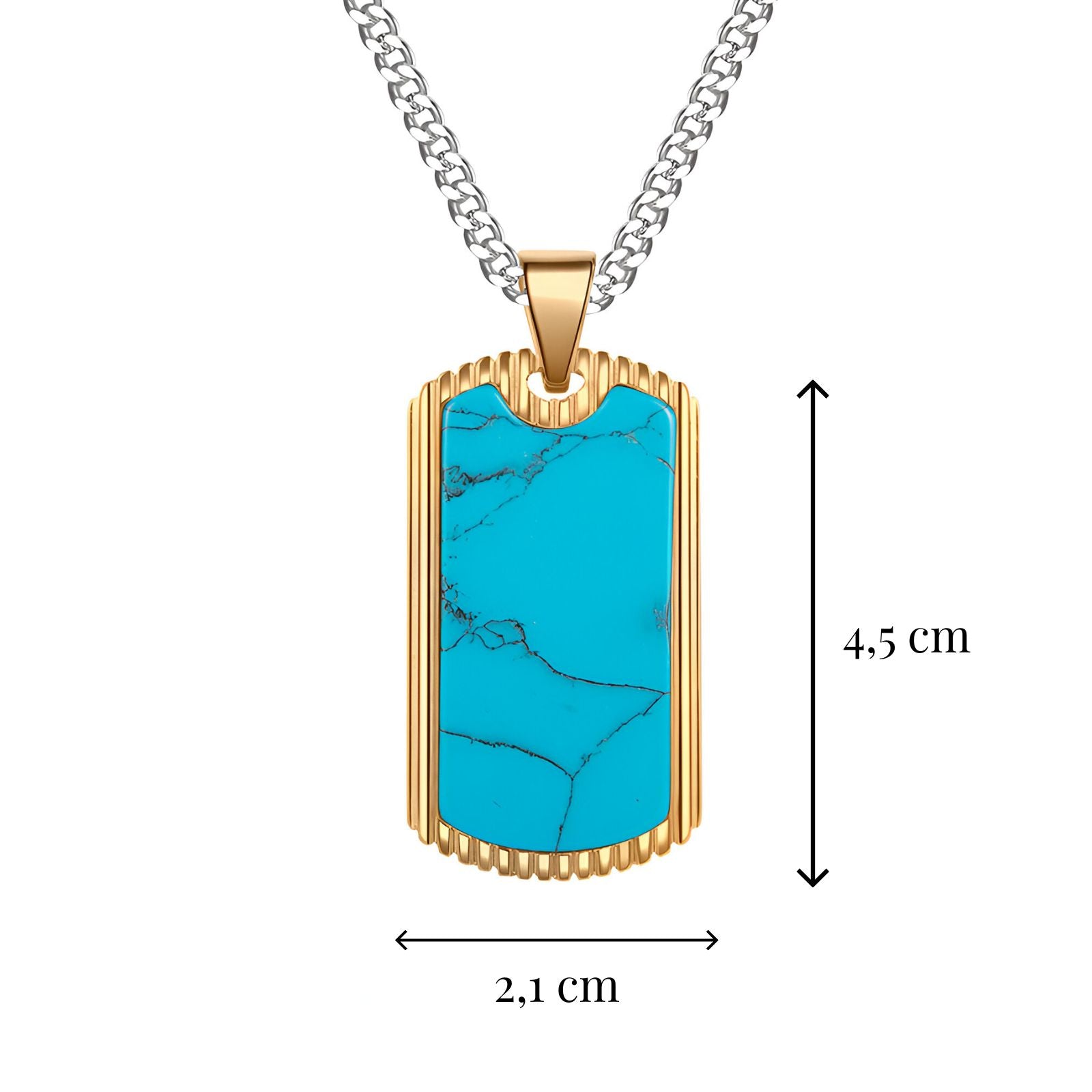 Collier homme moderne, pendentif pierre turquoise, cadre doré texturé, modèle Kaïros