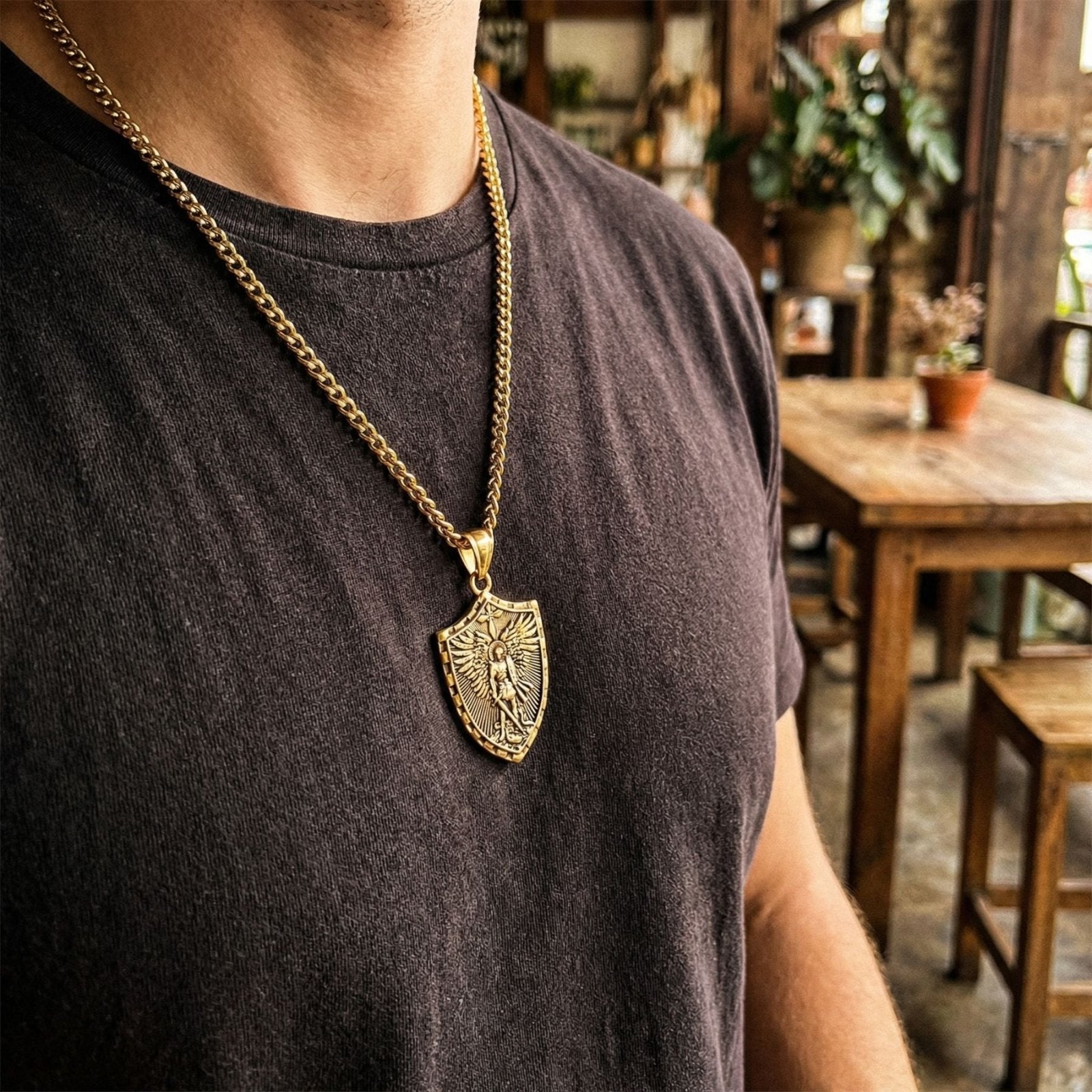 Collier homme religieux, pendentif archange Saint - Michael, acier inoxydable