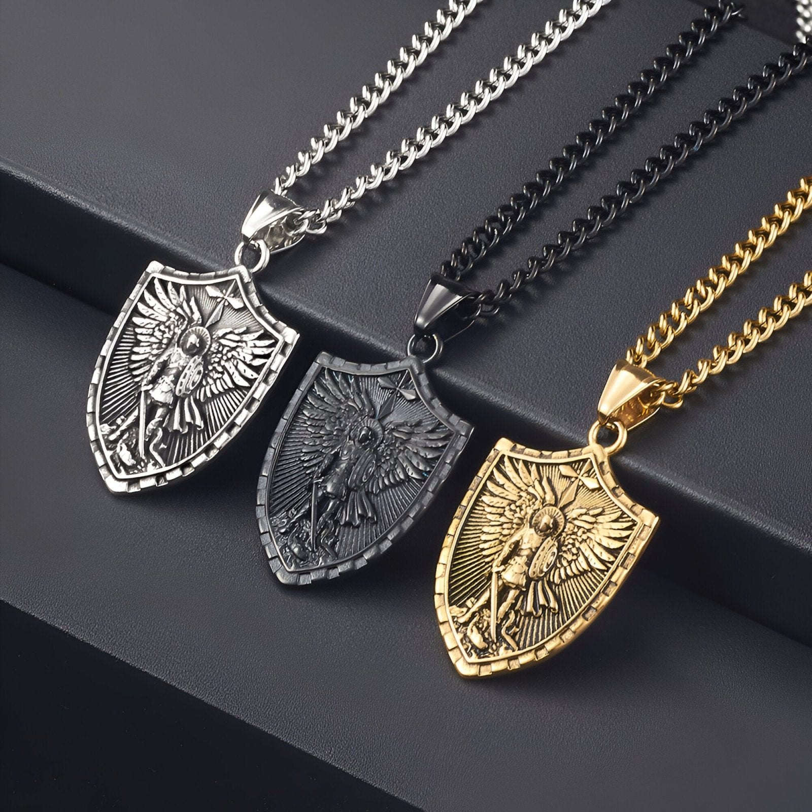 Collier homme religieux, pendentif archange Saint - Michael, acier inoxydable, modèle Sanctus
