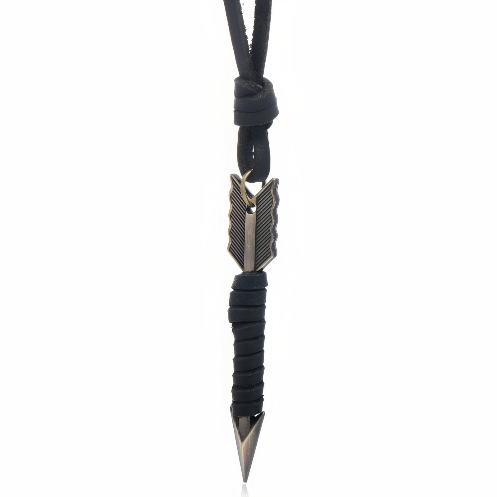 Collier homme style guerrier, pendentif flèche tribale, avec cordon en cuir marron ou noir