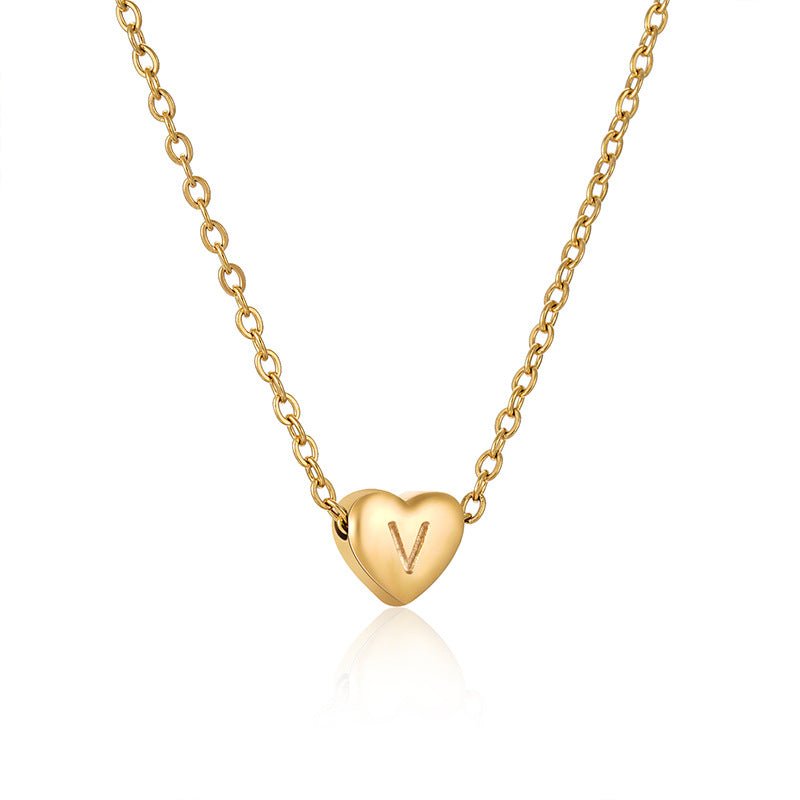 Collier lettre personnalisé, cœur gravé avec initiale, chaîne dorée fine en acier inoxydable plaqué or