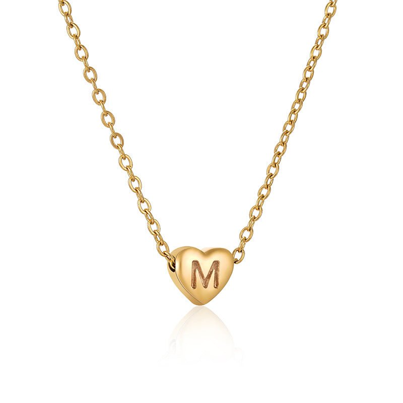 Collier lettre personnalisé, cœur gravé avec initiale, chaîne dorée fine en acier inoxydable plaqué or