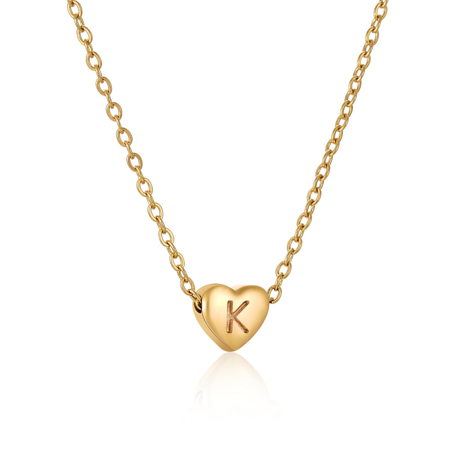 Collier lettre personnalisé, cœur gravé avec initiale, chaîne dorée fine en acier inoxydable plaqué or