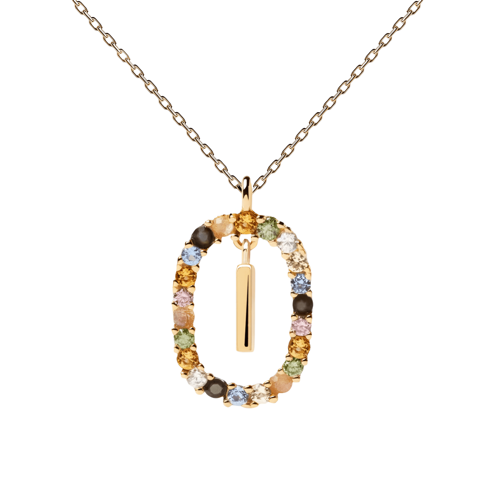 Collier lettre pour femme, en argent 925 plaqué or, zircons multicolores et maille forçat, modèle Solari