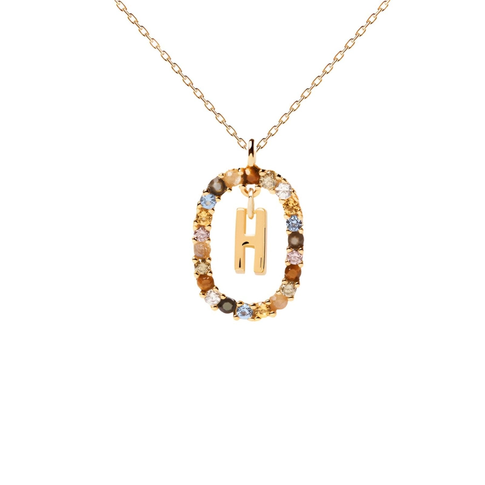 Collier lettre pour femme, en argent 925 plaqué or, zircons multicolores et maille forçat, modèle Solari