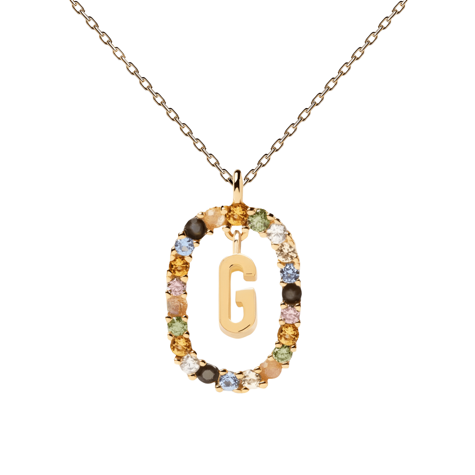 Collier lettre pour femme, en argent 925 plaqué or, zircons multicolores et maille forçat, modèle Solari