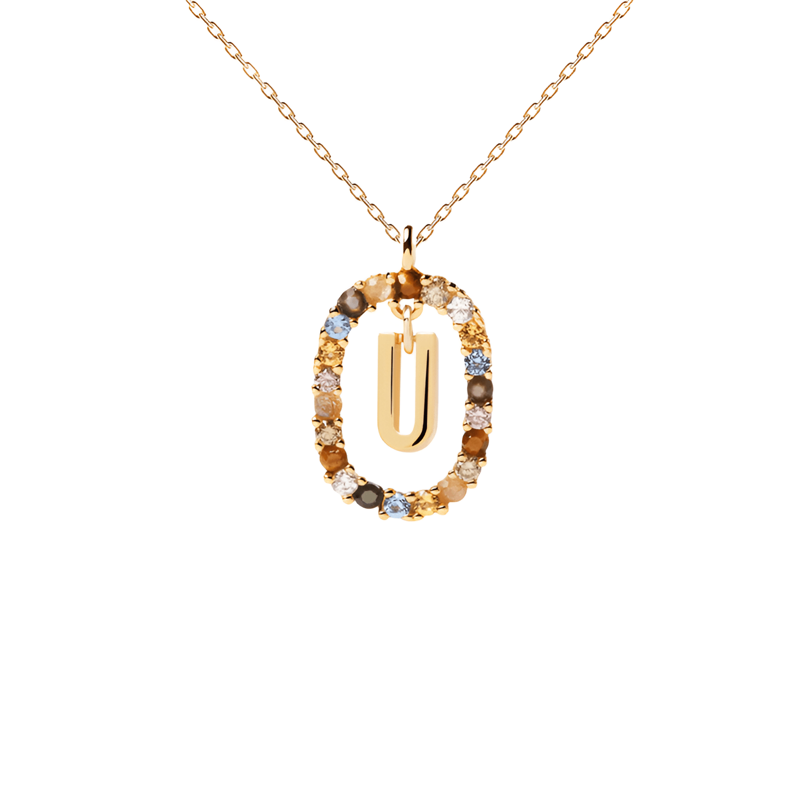 Collier lettre pour femme, en argent 925 plaqué or, zircons multicolores et maille forçat, modèle Solari