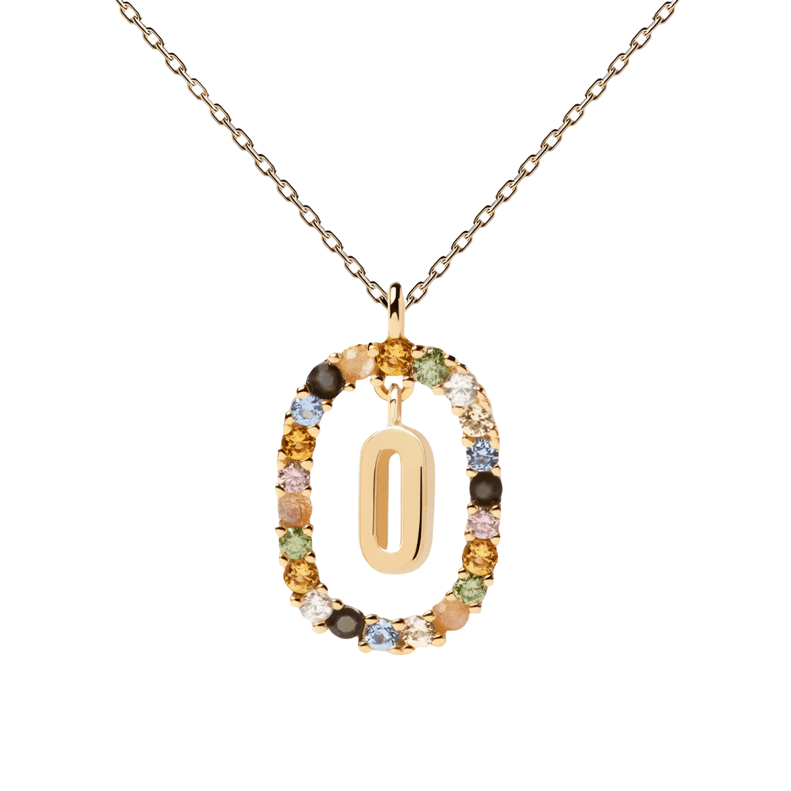Collier lettre pour femme, en argent 925 plaqué or, zircons multicolores et maille forçat, modèle Solari
