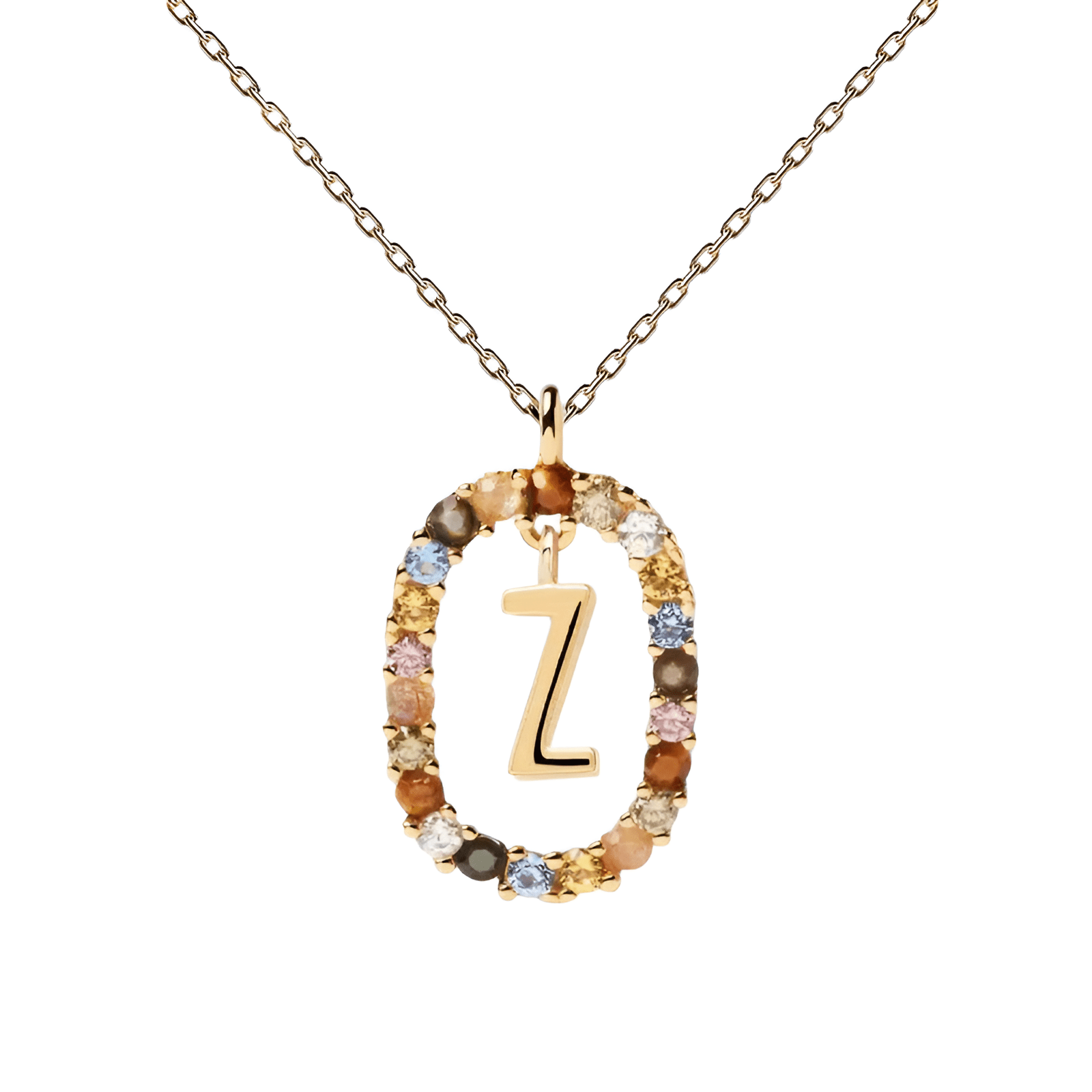Collier lettre pour femme, en argent 925 plaqué or, zircons multicolores et maille forçat, modèle Solari