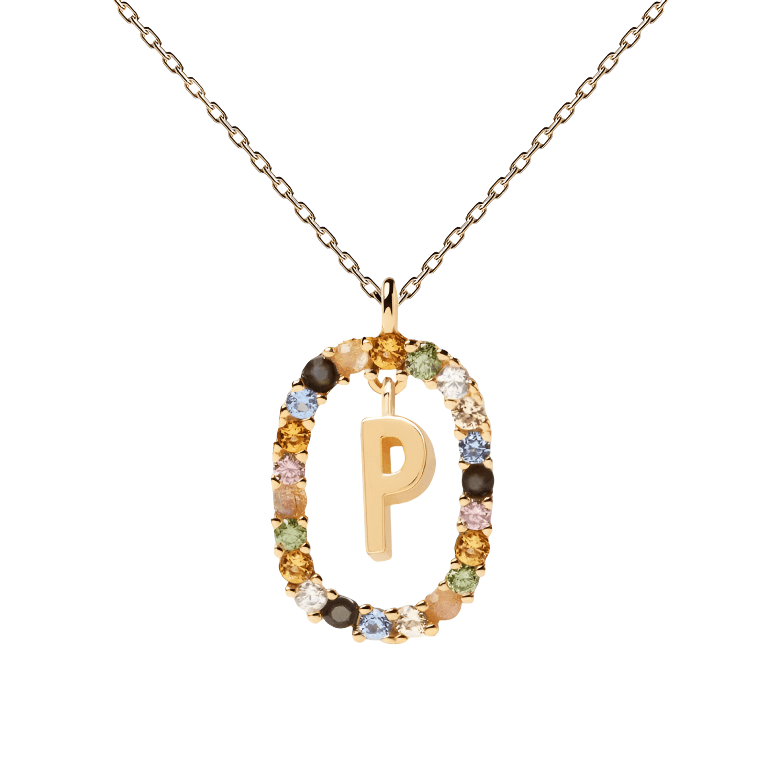 Collier lettre pour femme, en argent 925 plaqué or, zircons multicolores et maille forçat, modèle Solari
