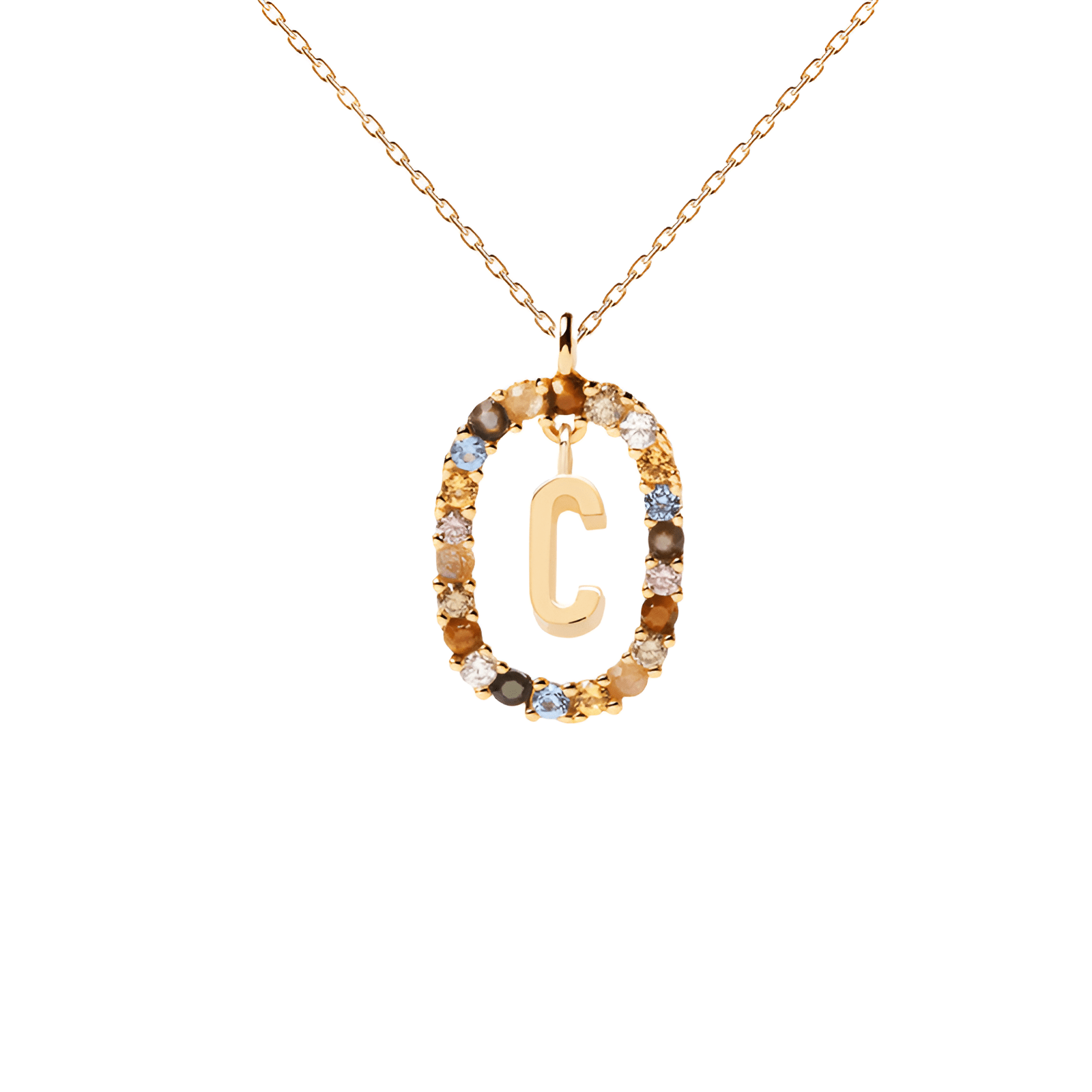 Collier lettre pour femme, en argent 925 plaqué or, zircons multicolores et maille forçat, modèle Solari