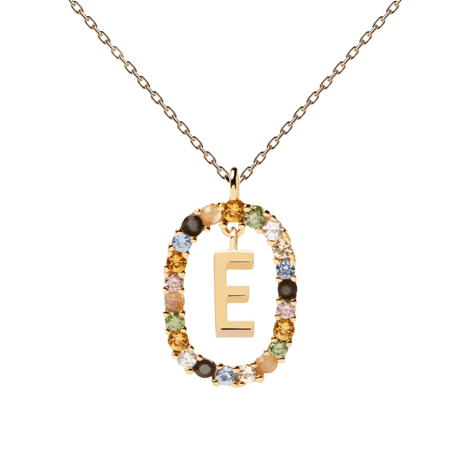 Collier lettre pour femme, en argent 925 plaqué or, zircons multicolores et maille forçat, modèle Solari