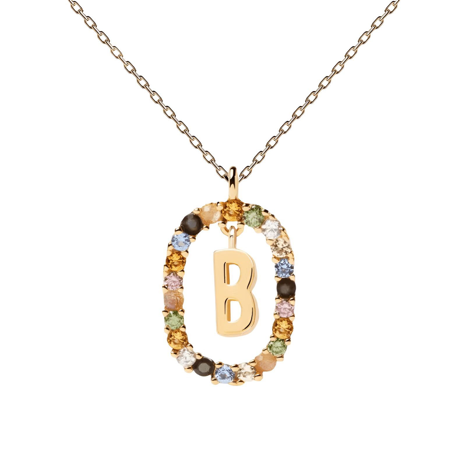 Collier lettre pour femme, en argent 925 plaqué or, zircons multicolores et maille forçat, modèle Solari