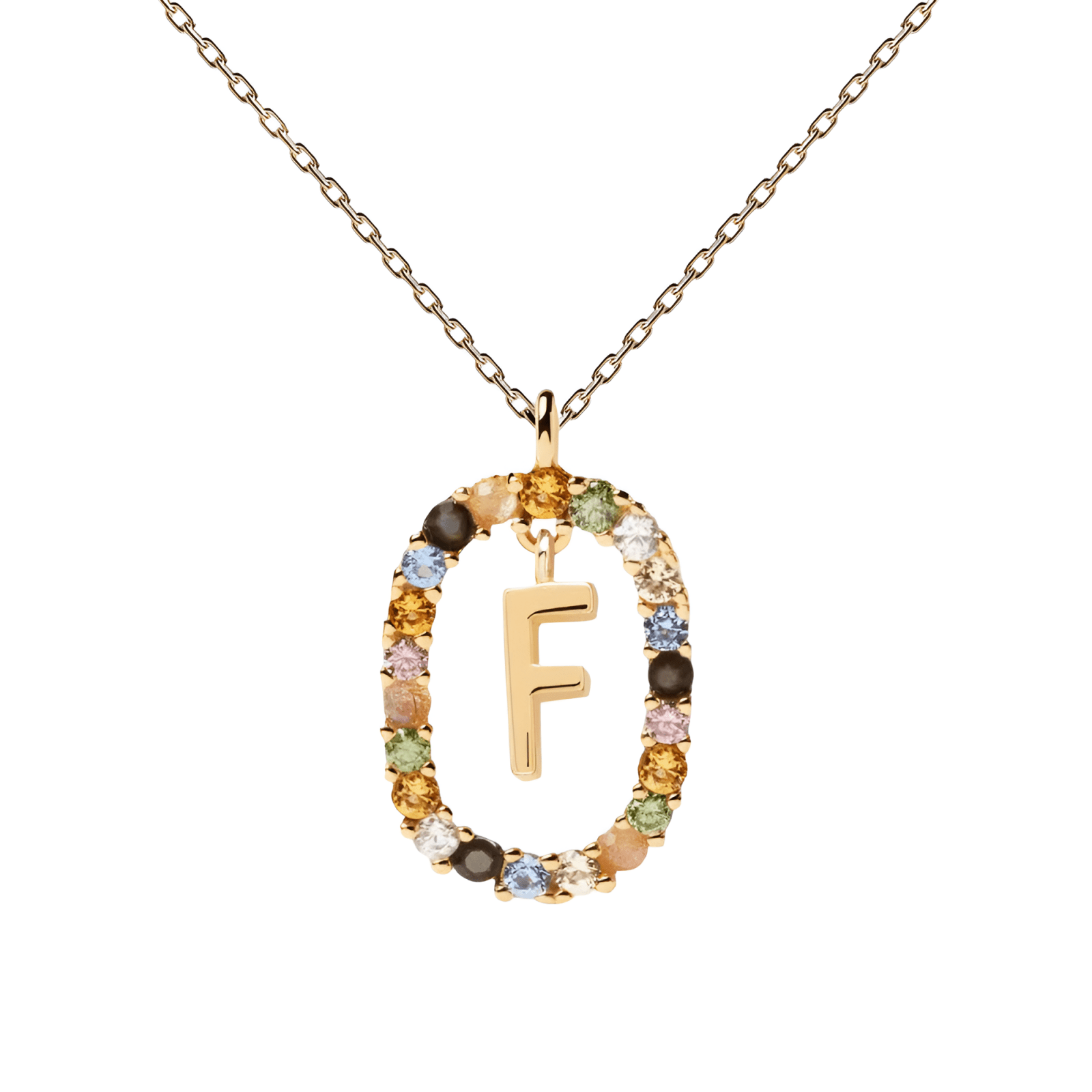 Collier lettre pour femme, en argent 925 plaqué or, zircons multicolores et maille forçat, modèle Solari