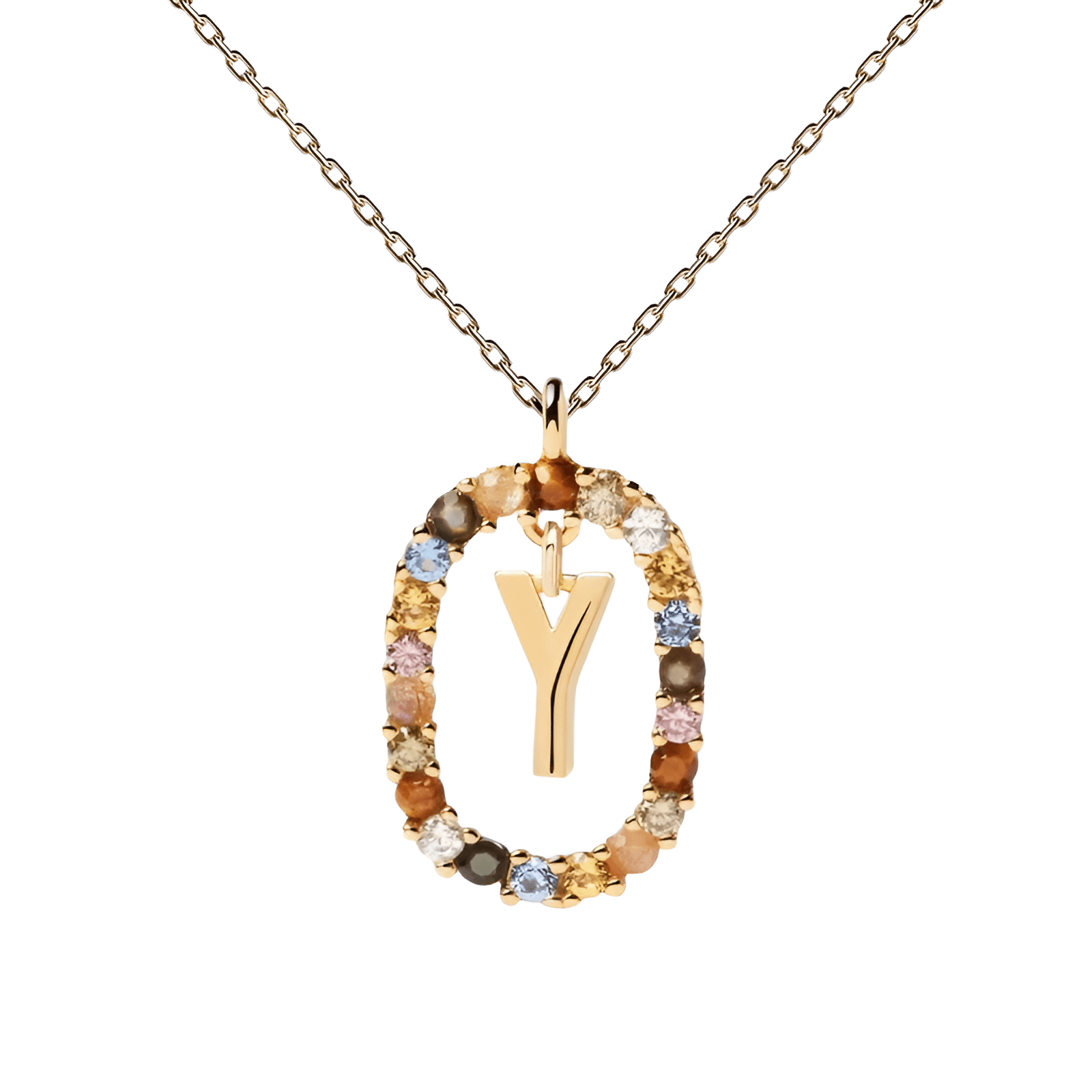 Collier lettre pour femme, en argent 925 plaqué or, zircons multicolores et maille forçat, modèle Solari