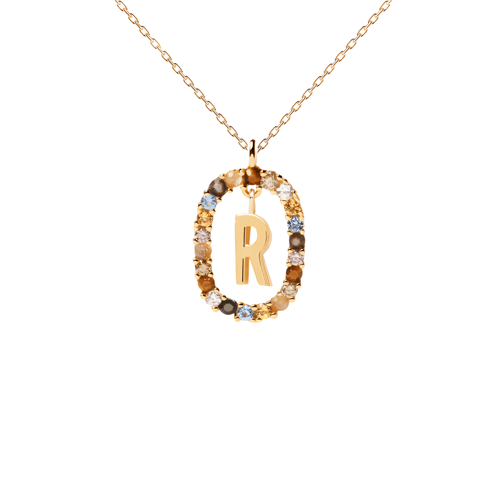 Collier lettre pour femme, en argent 925 plaqué or, zircons multicolores et maille forçat, modèle Solari