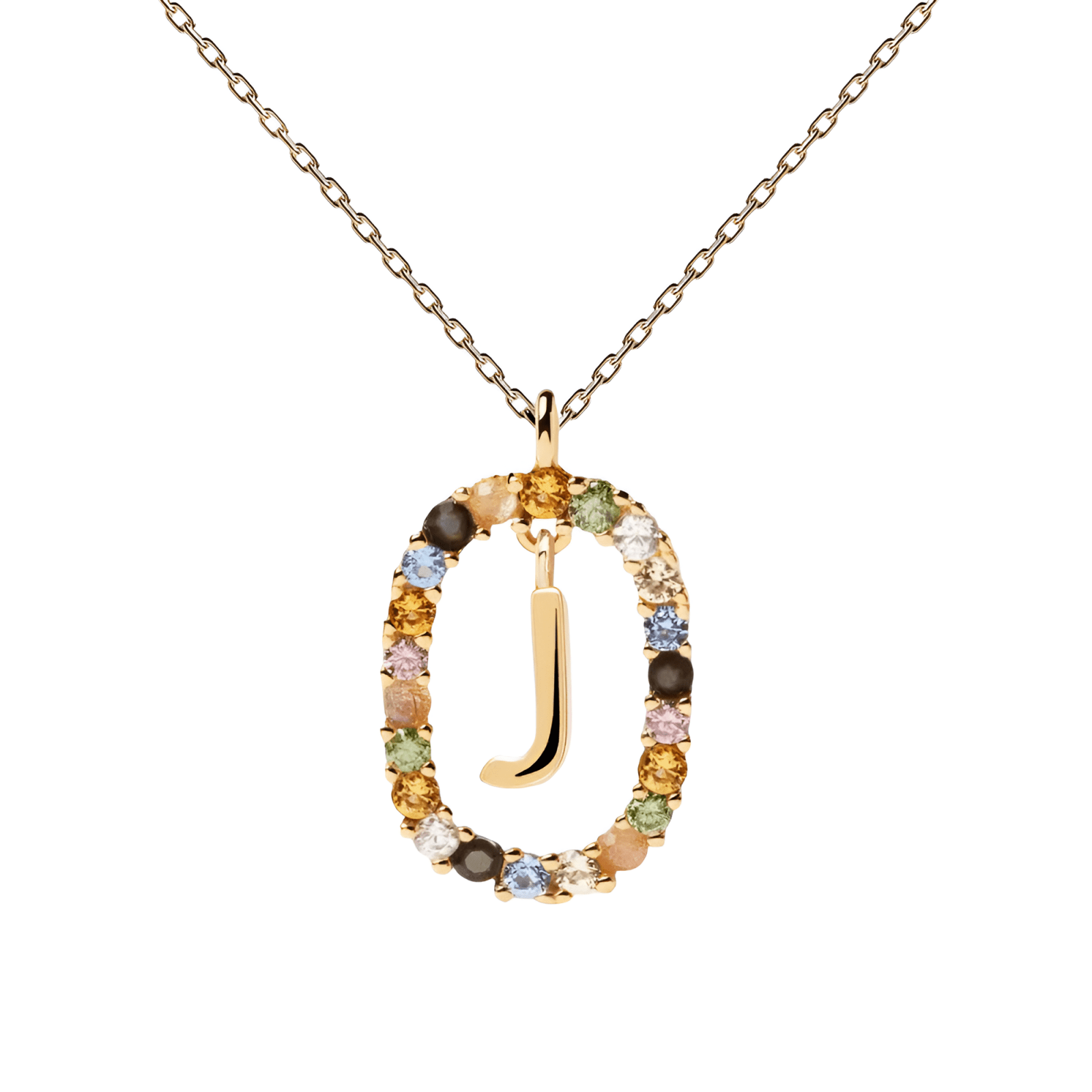 Collier lettre pour femme, en argent 925 plaqué or, zircons multicolores et maille forçat, modèle Solari