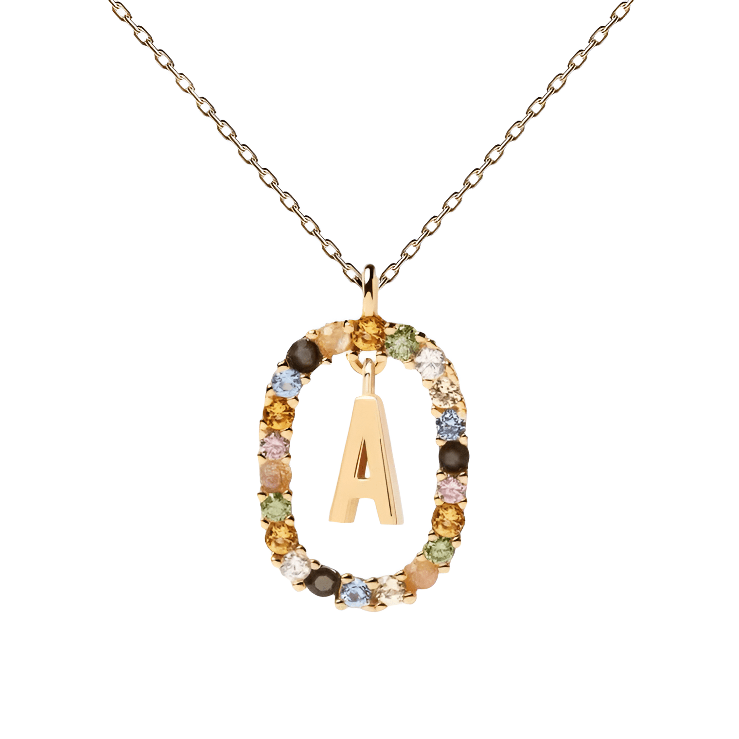 Collier lettre pour femme, en argent 925 plaqué or, zircons multicolores et maille forçat, modèle Solari
