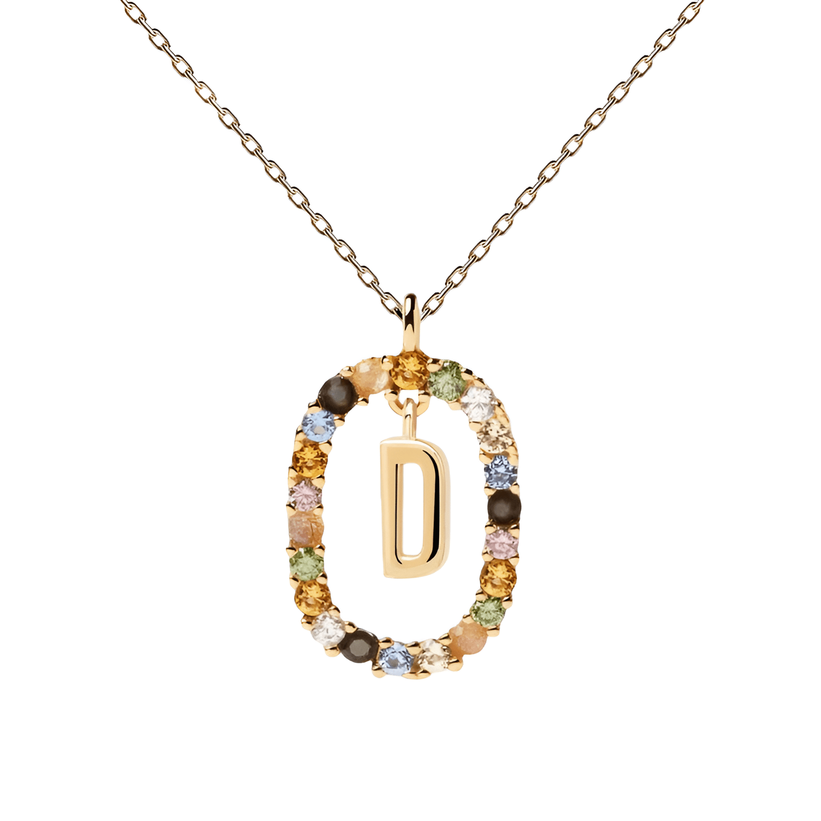 Collier lettre pour femme, en argent 925 plaqué or, zircons multicolores et maille forçat, modèle Solari