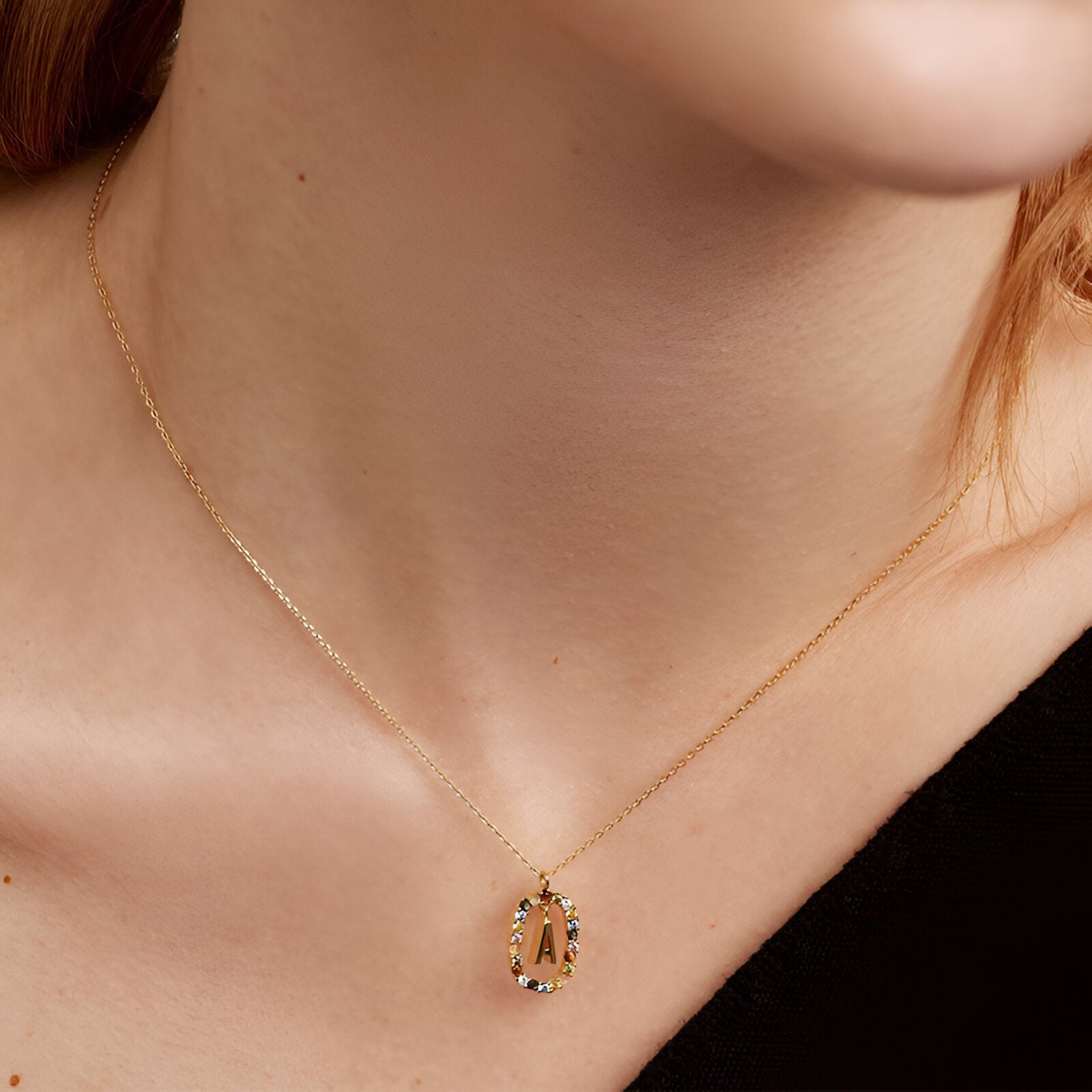 Collier lettre pour femme, en argent 925 plaqué or, zircons multicolores et maille forçat, modèle Solari